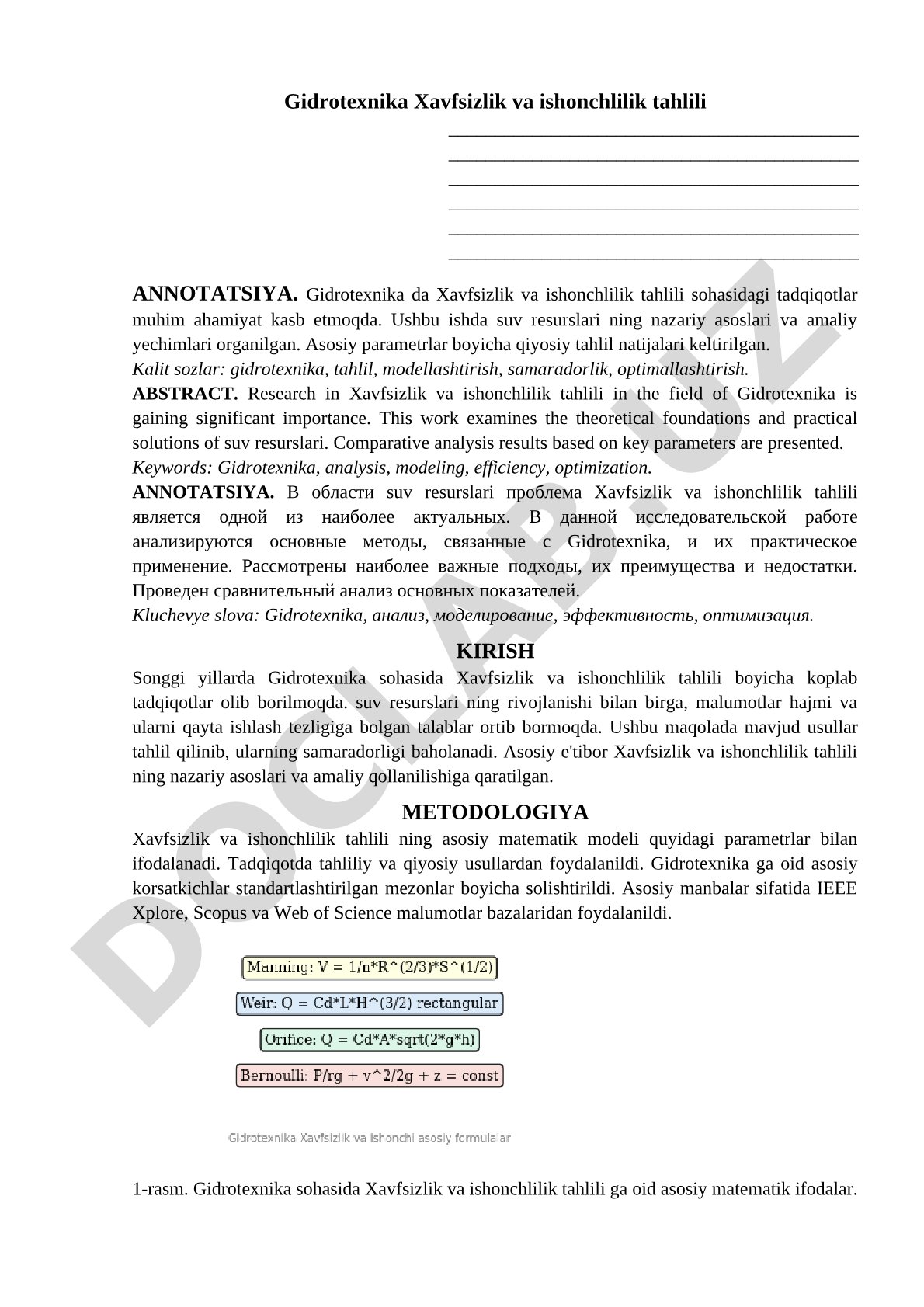 Gidrotexnika Xavfsizlik va ishonchlilik tahlili