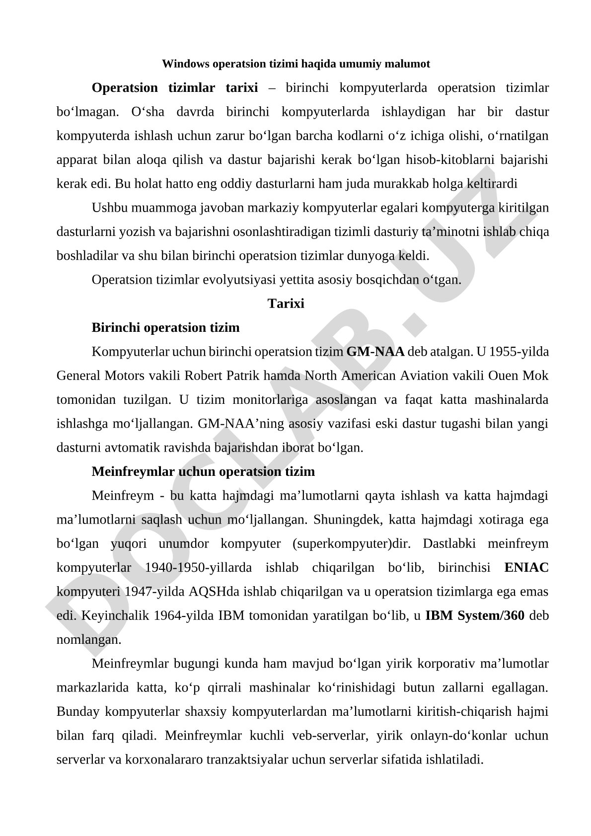 Windows operatsion tizimi haqida umumiy ma'lumot