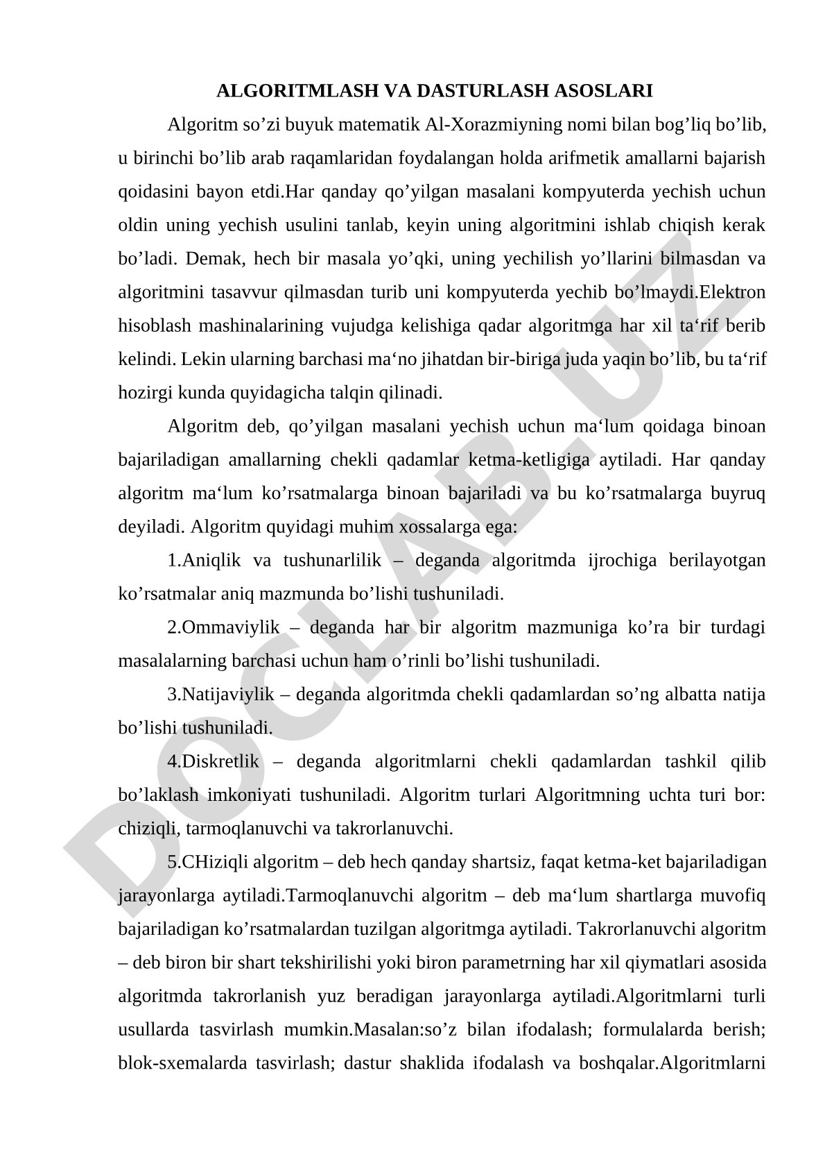 Algoritmlash va dasturlash asoslari
