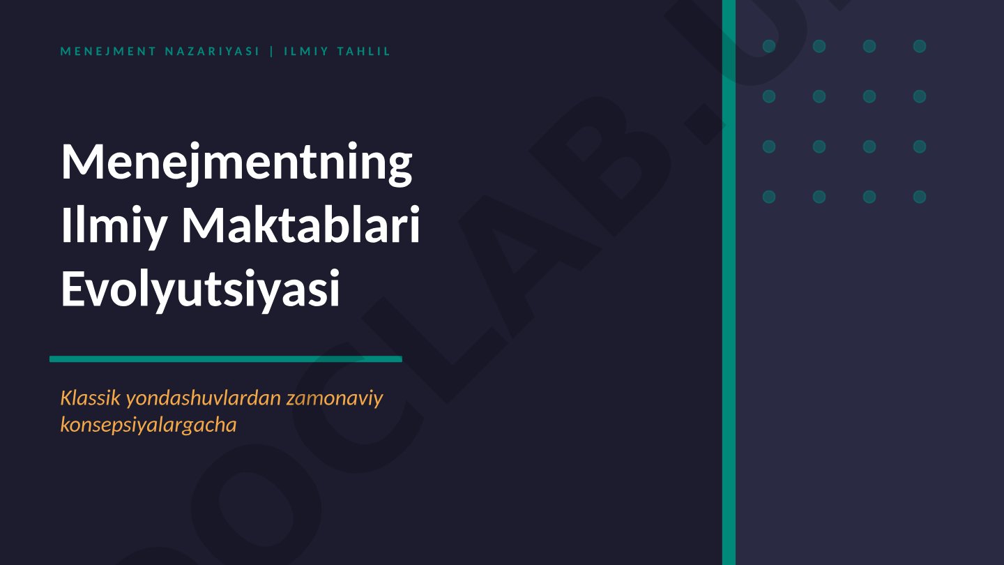 Menejment nazariyasi: Ilmiy maktablar evolyutsiyasi