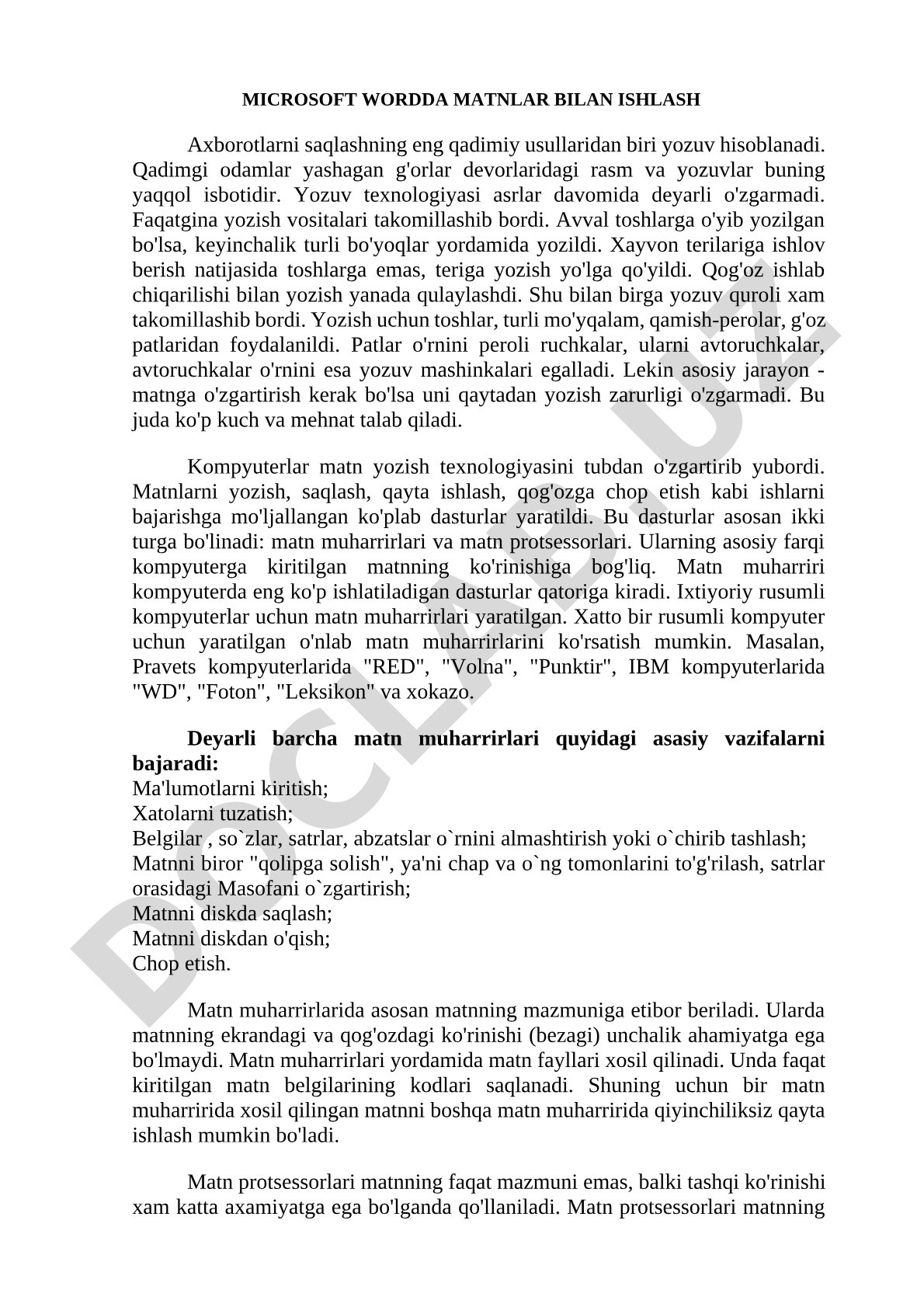 Microsoft Wordda matnlar bilan ishlash