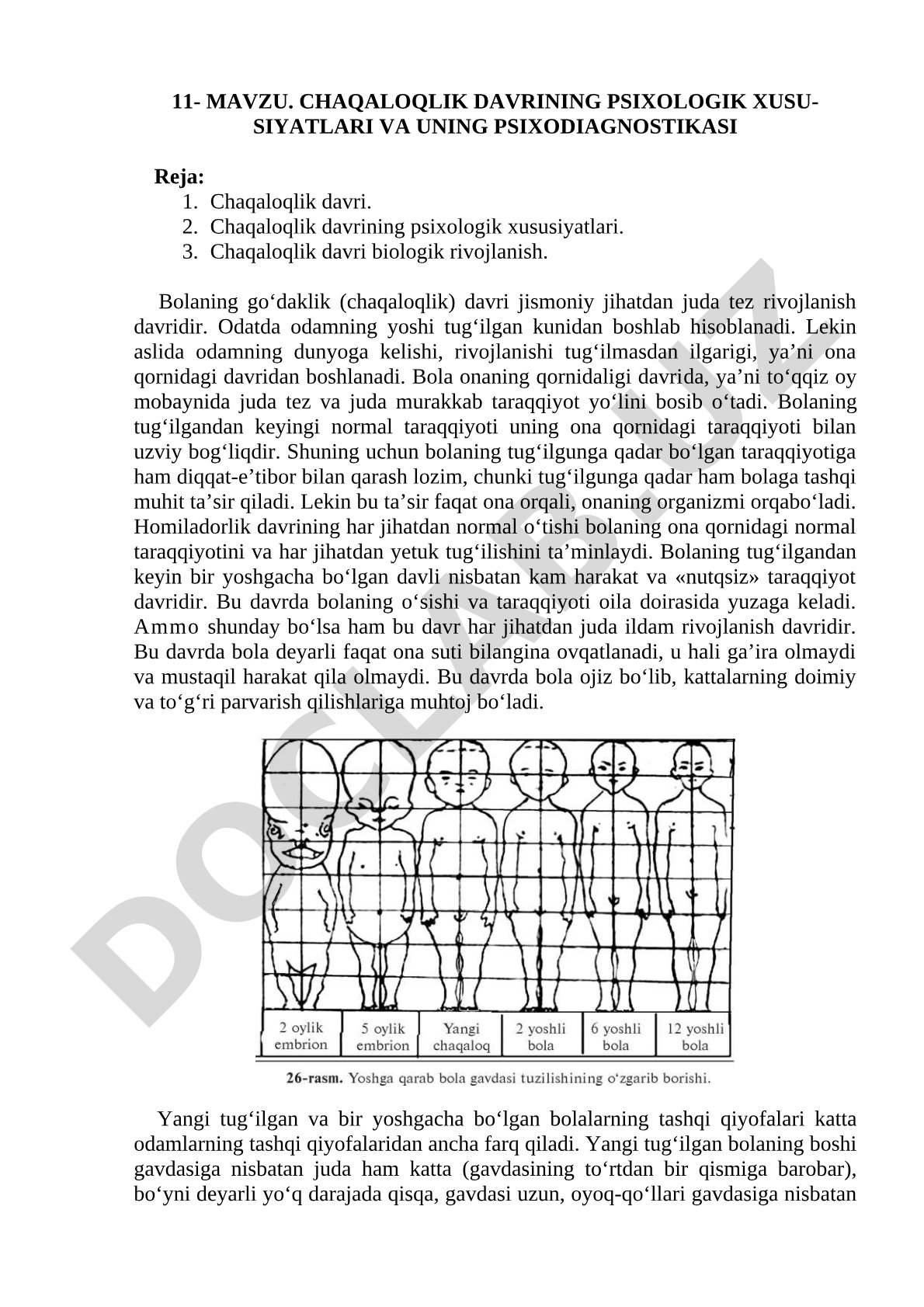 Chaqaloqlik davrining psixologik xususiyatlari va uning psixodiagnostikasi