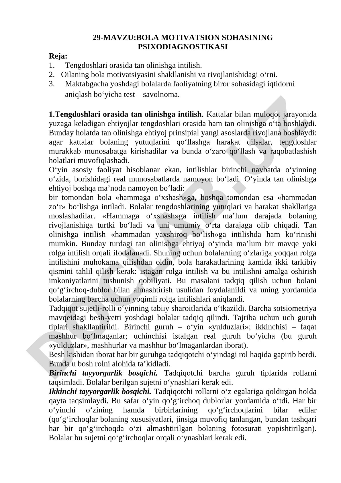 Bola motivatsion sohasining psixodiagnostikasi
