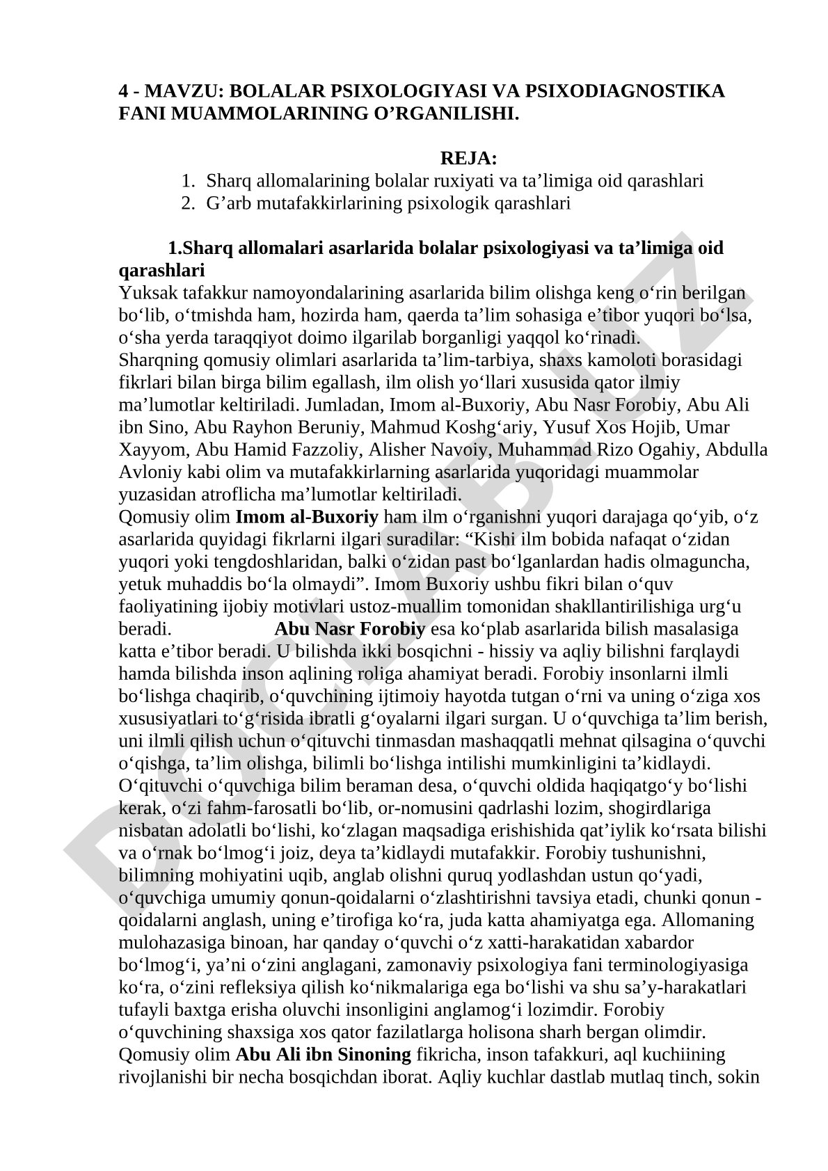 Bolalar psixologiyasi va psixodiagnostika fani muammolarining o'rganilishi