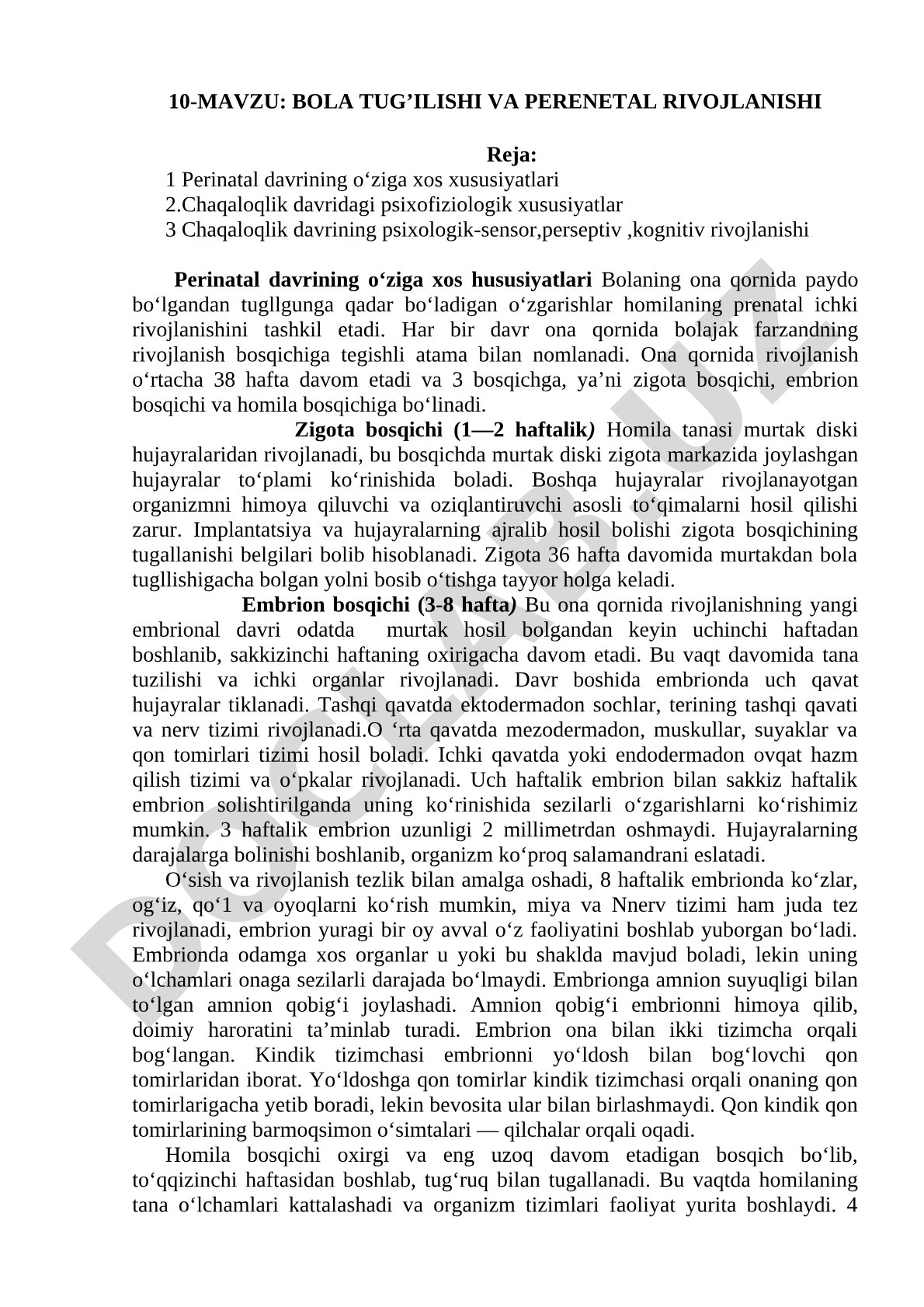 Bola tug'ilishi va perinatal rivojlanishi