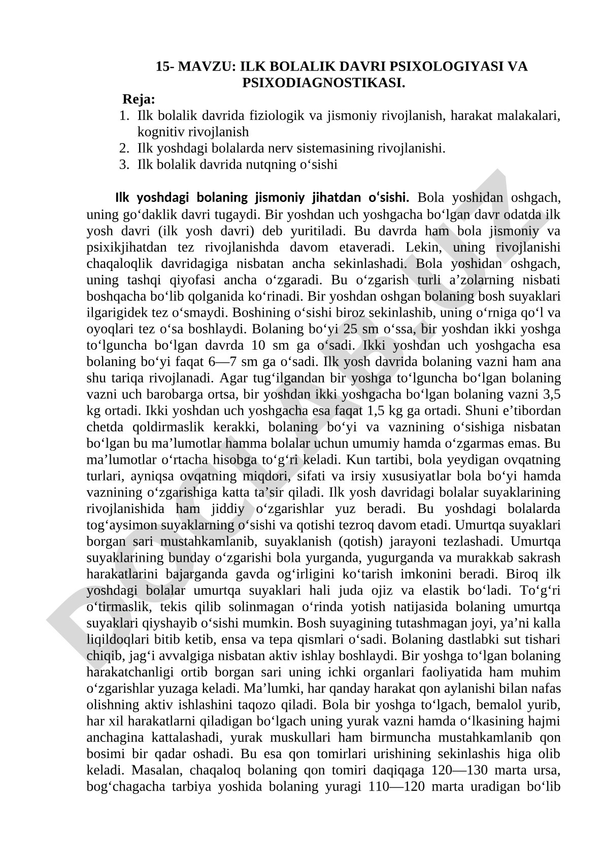 Ilk bolalik davri psixologiyasi va psixodiagnostikasi