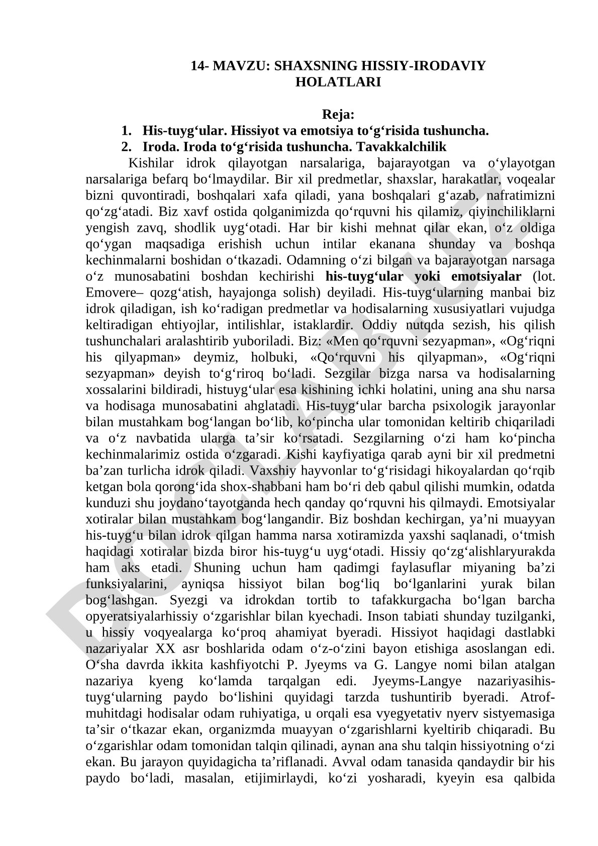 Shaxsning hissiy-irodaviy holatlari