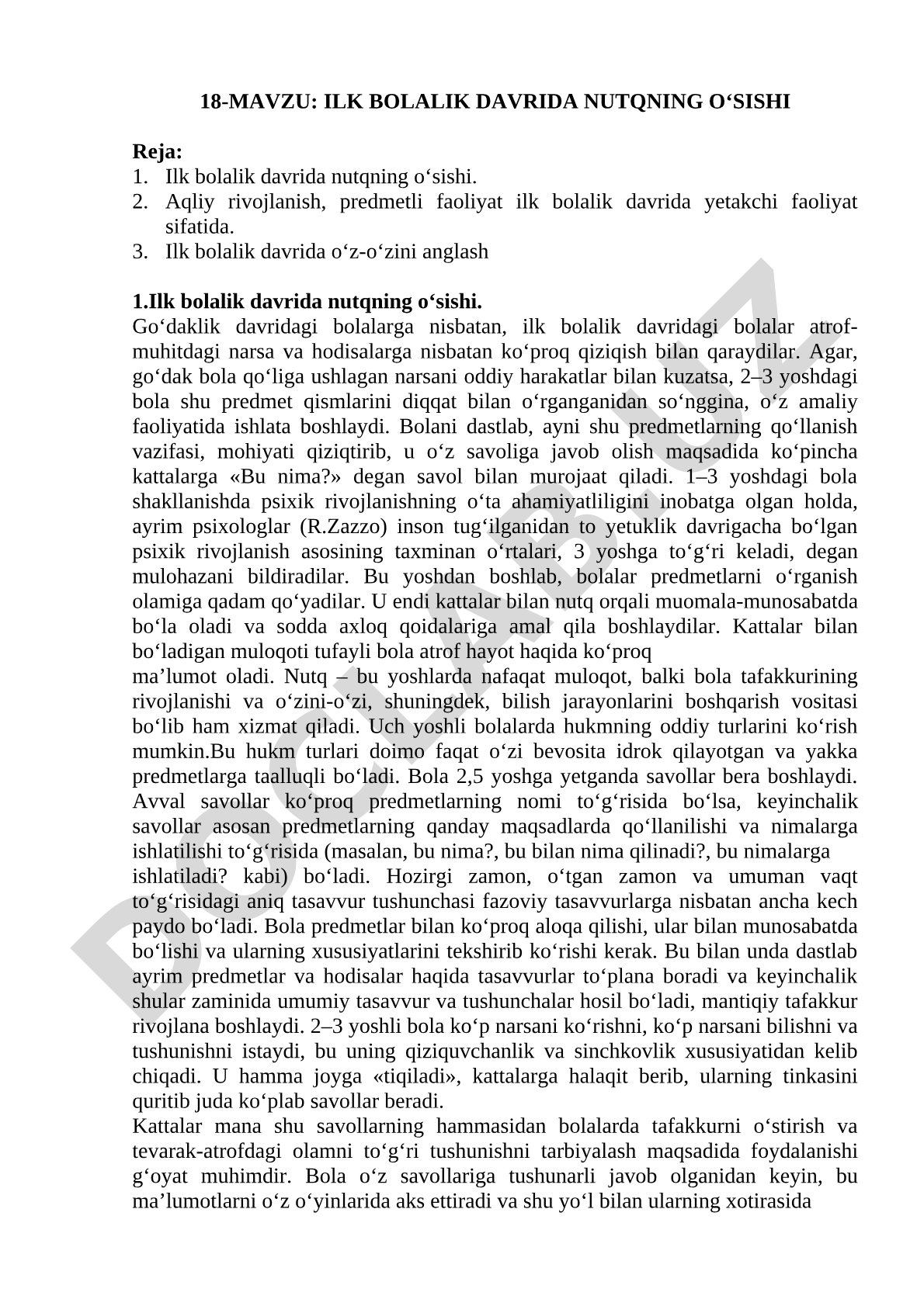 Ilk bolalik davrida nutqning o'sishi