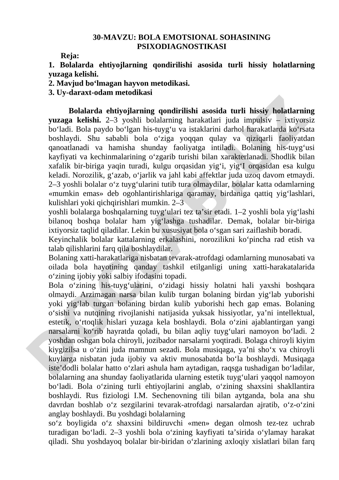 Bola emotsional sohasining psixodiagnostikasi