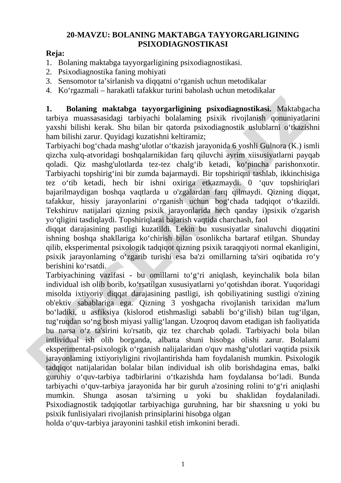 Bolaning maktabga tayyorgarligining psixodiagnostikasi