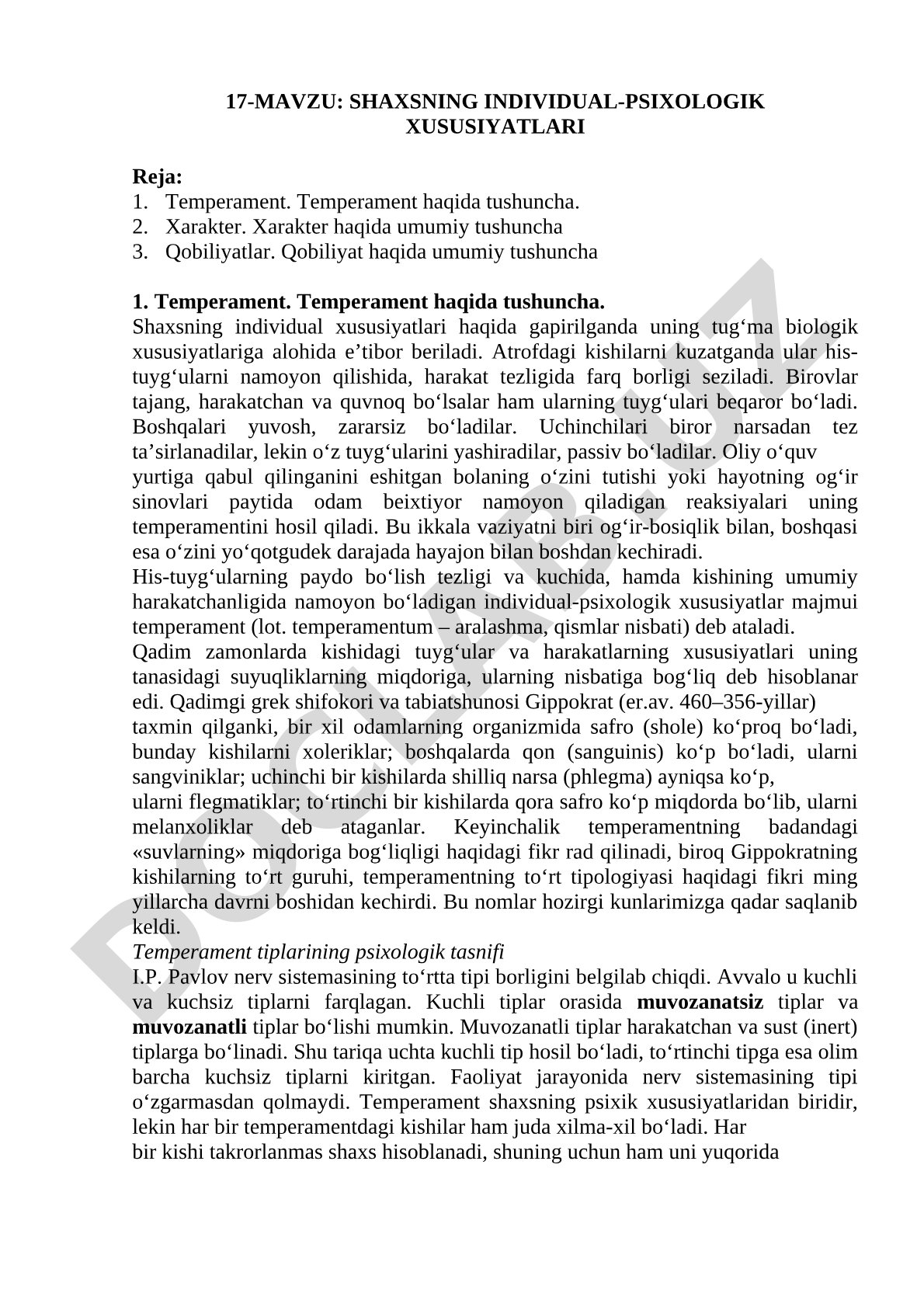 Shaxsning individual-psixologik xususiyatlari