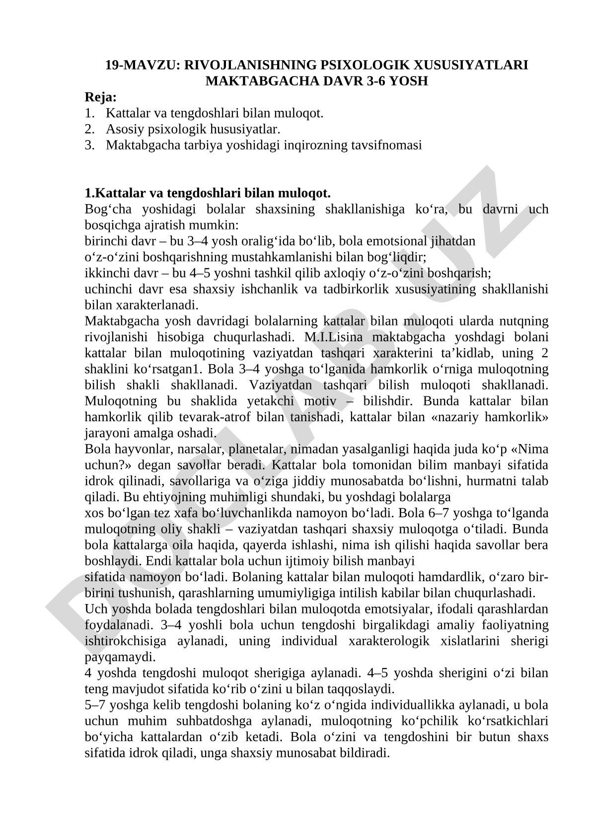 Maktabgacha davr 3-6 yosh rivojlanishining psixologik xususiyatlari