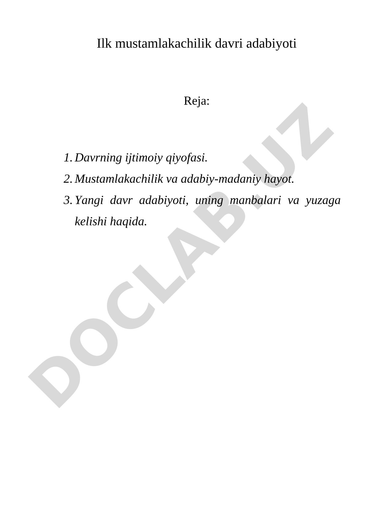 Tarix. Ilk mustamlakachilik davri adabiyoti