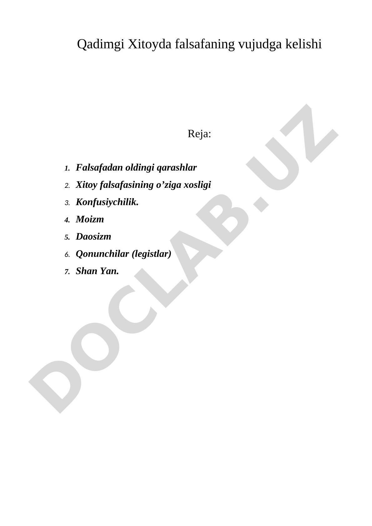 Tarix.Qadimgi Xitoyda falsafaning vujudga kelishi