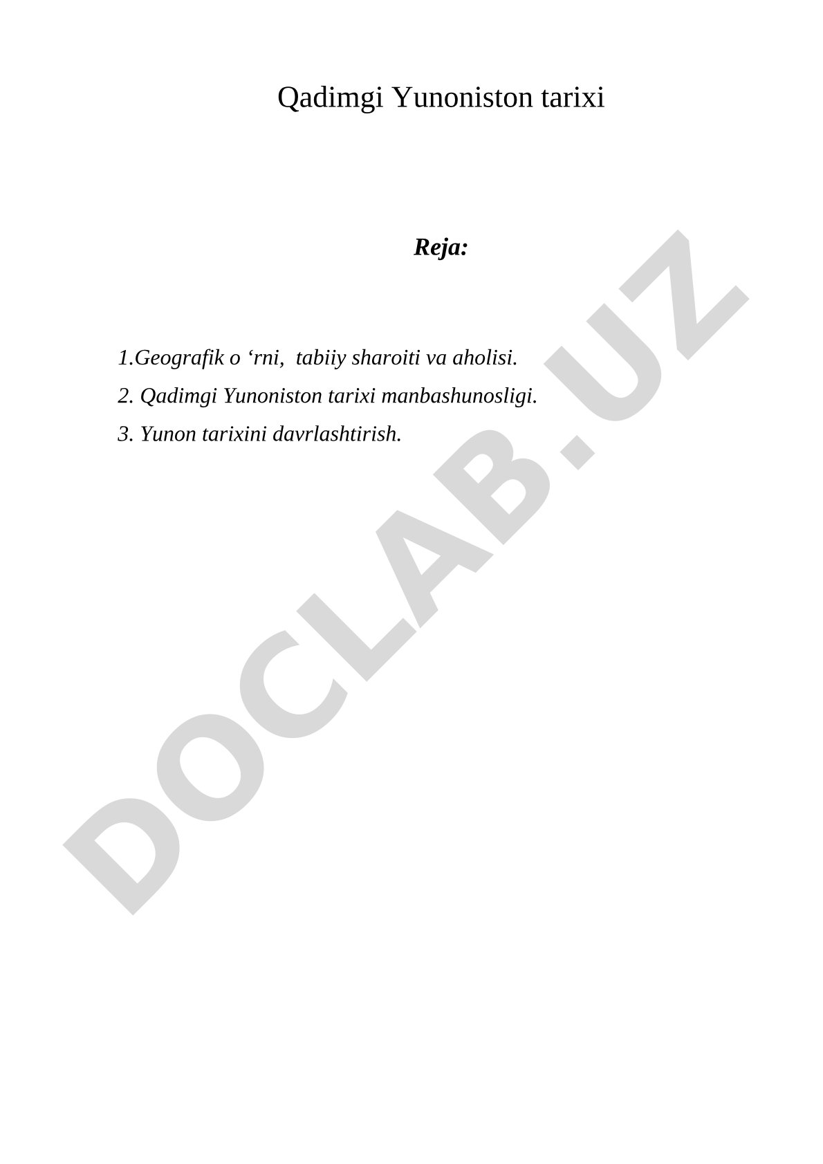 Tarix. Qadimgi Yunoniston tarixi