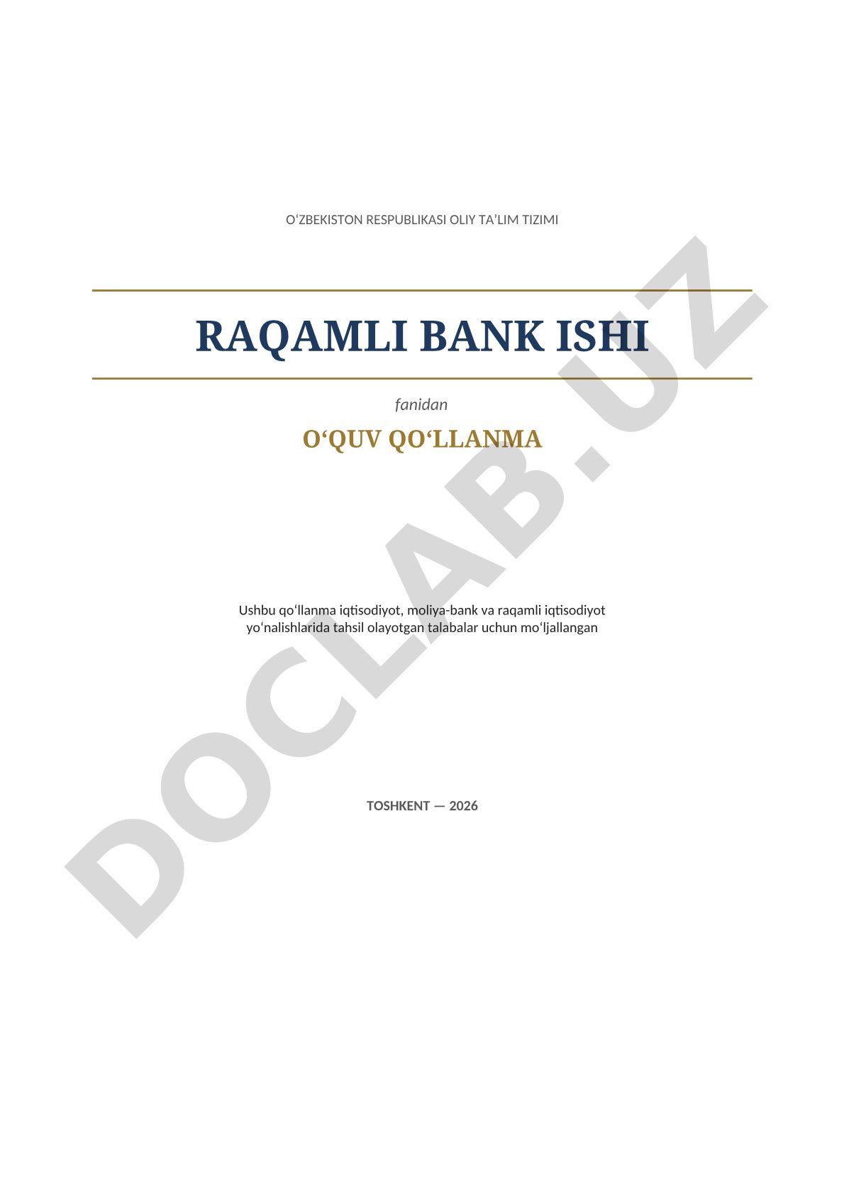Bank ishi fanidan o‘quv qo‘llanma