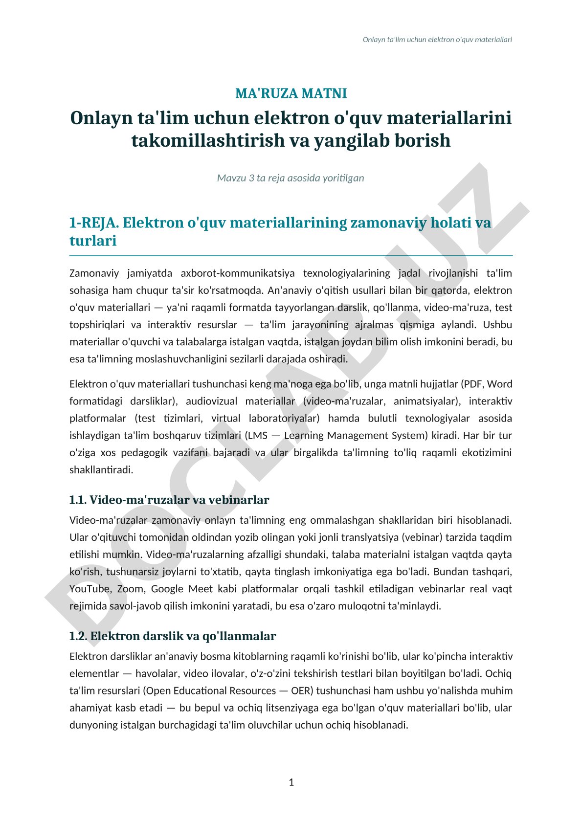 Onlayn ta'lim uchun elektron o'quv materiallarini takomillashtirish va yangilab borish