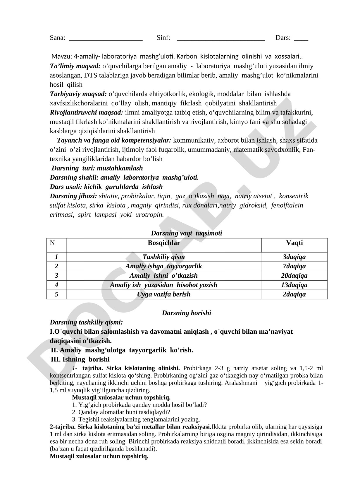 Karbon kislotalarning olinishi va xossalari