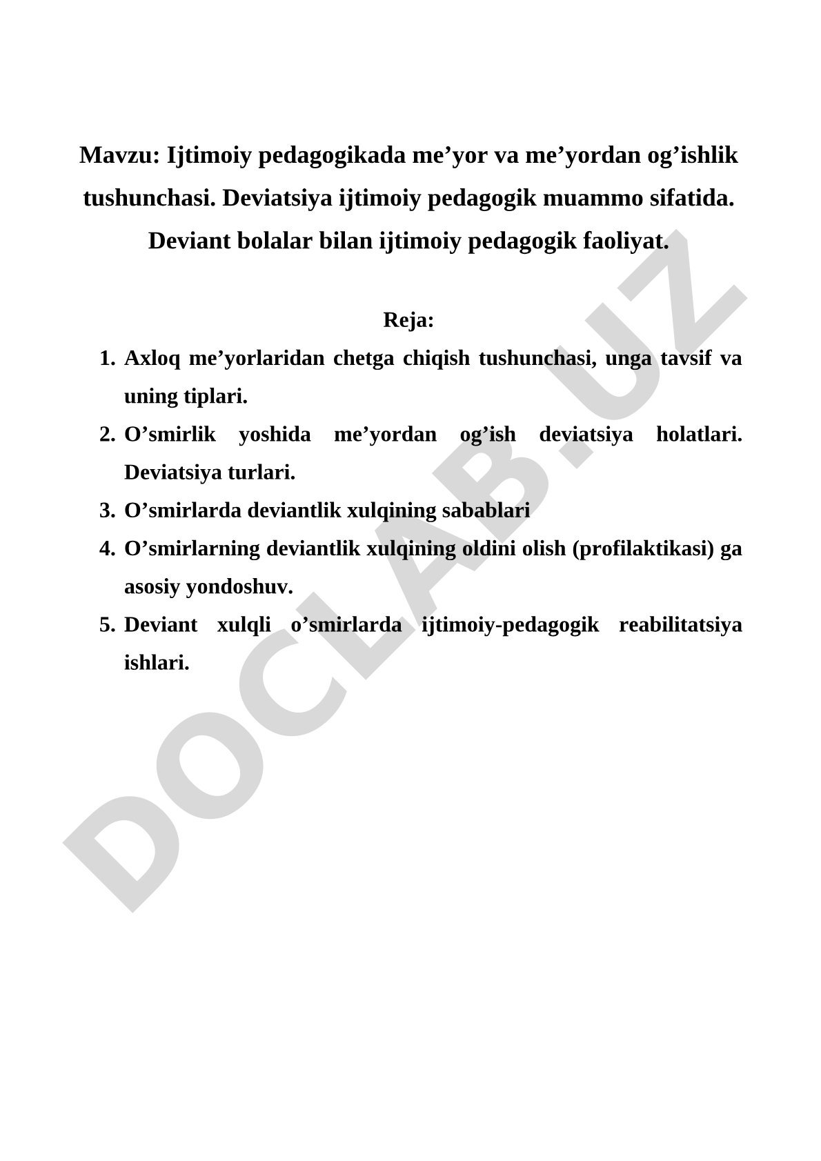 Ijtimoiy pedagogikada me’yor va me’yordan og’ishlik tushunchasi