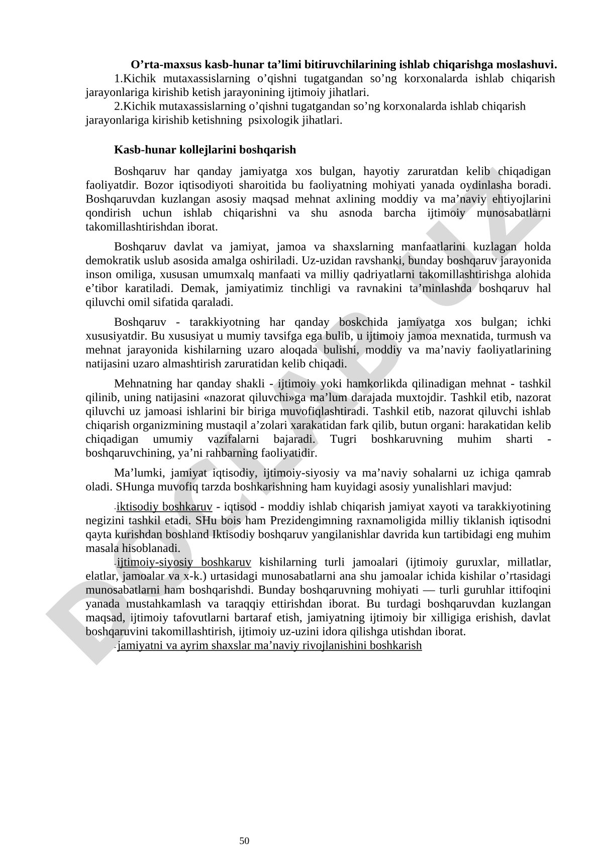 O‘rta-maxsus kasb-hunar ta’limi bitiruvchilarining ishlab chiqarishga moslashuvi