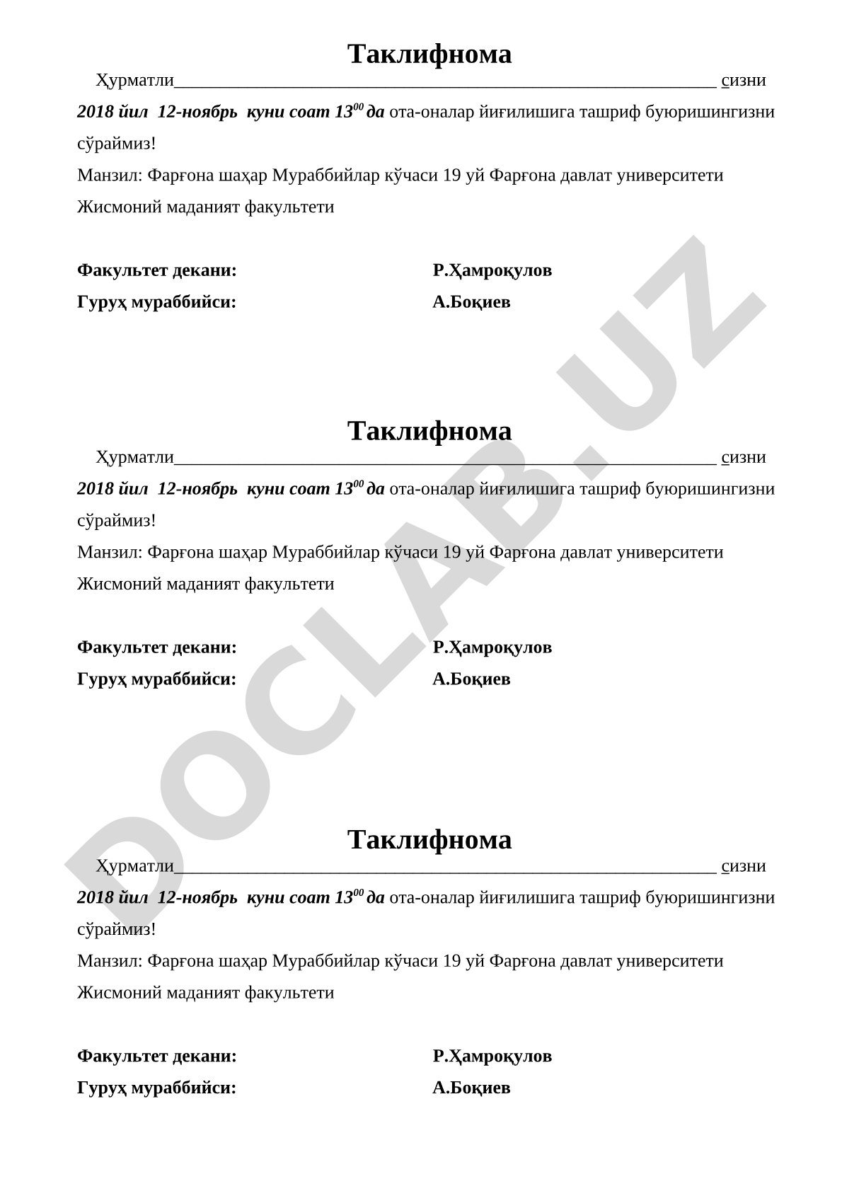 Ota-onalar yig'ilishiga taklifnoma