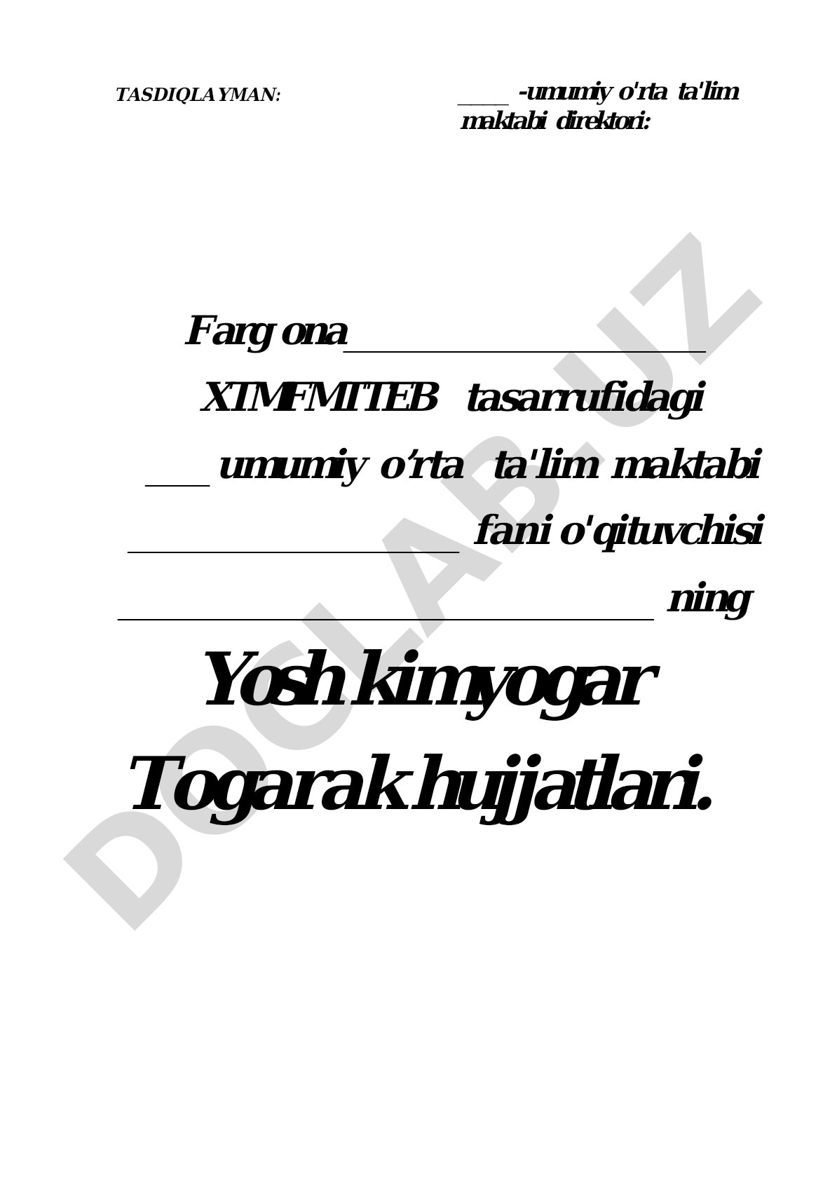 Yosh kimyogar to'garak ish rejasi