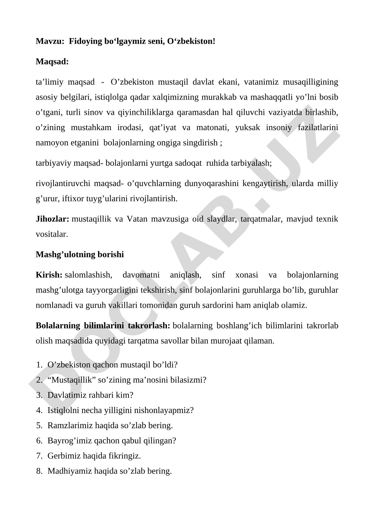 Fidoying bo‘lgaymiz seni, O‘zbekiston!