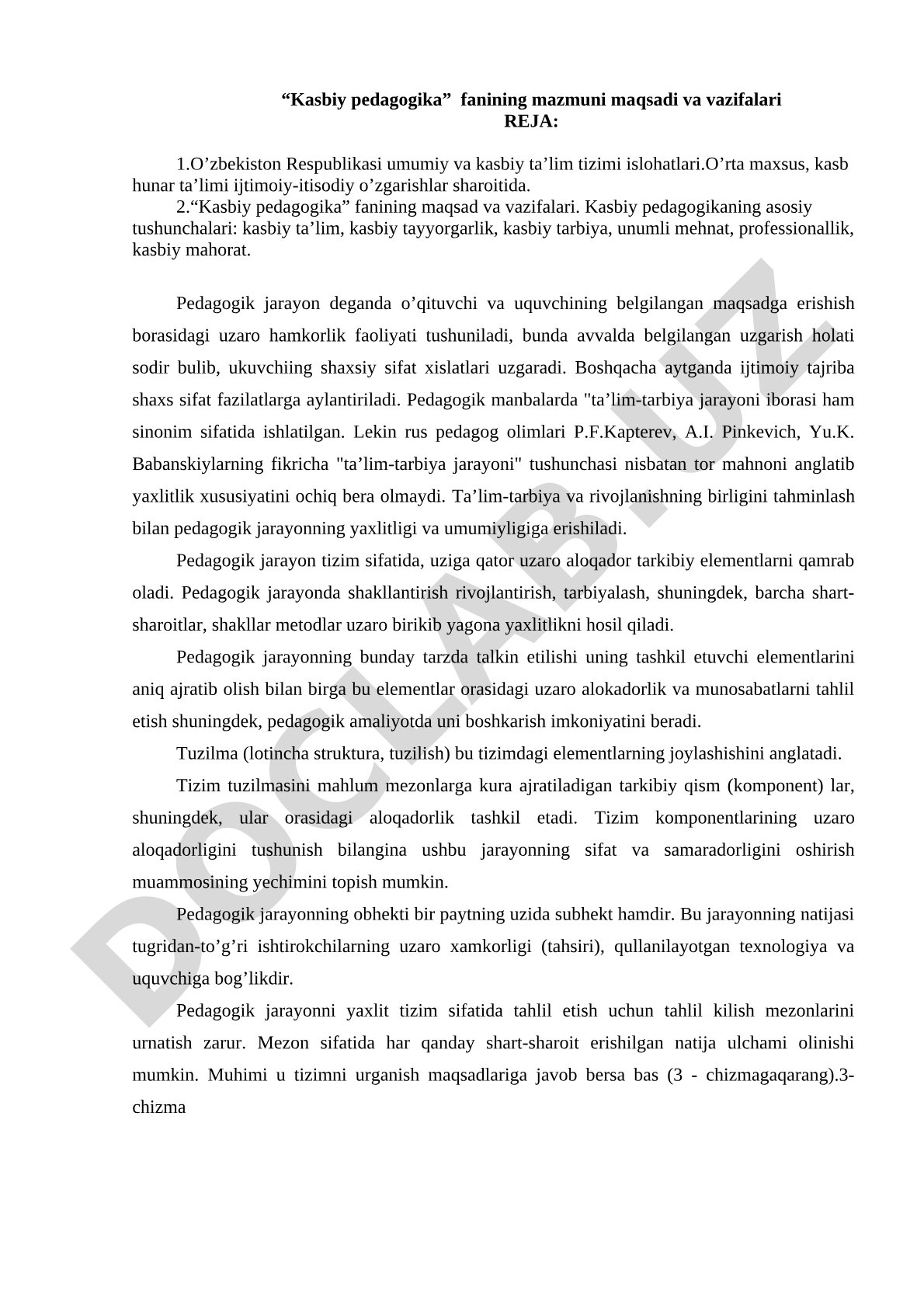 Kasbiy pedagogika fanining mazmuni maqsadi va vazifalari