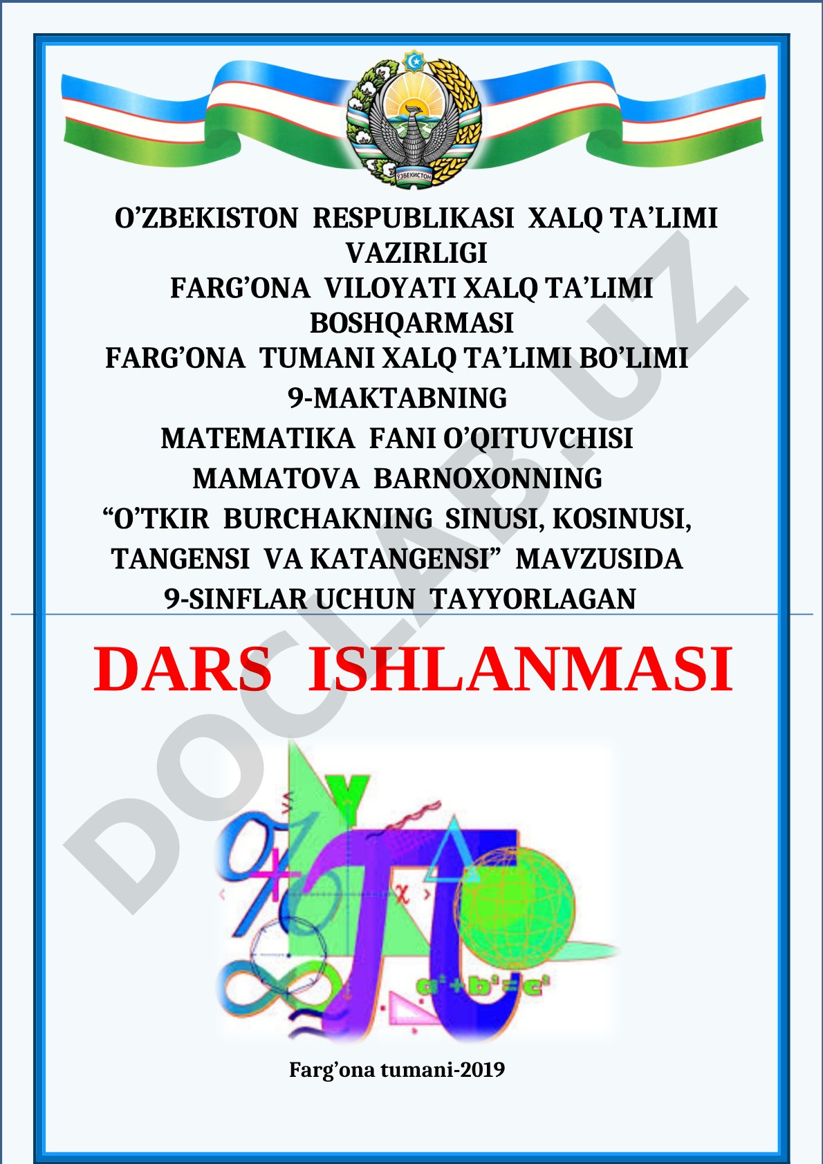 O'tkir burchakning sinusi, kosinusi, tangensi va katangensi