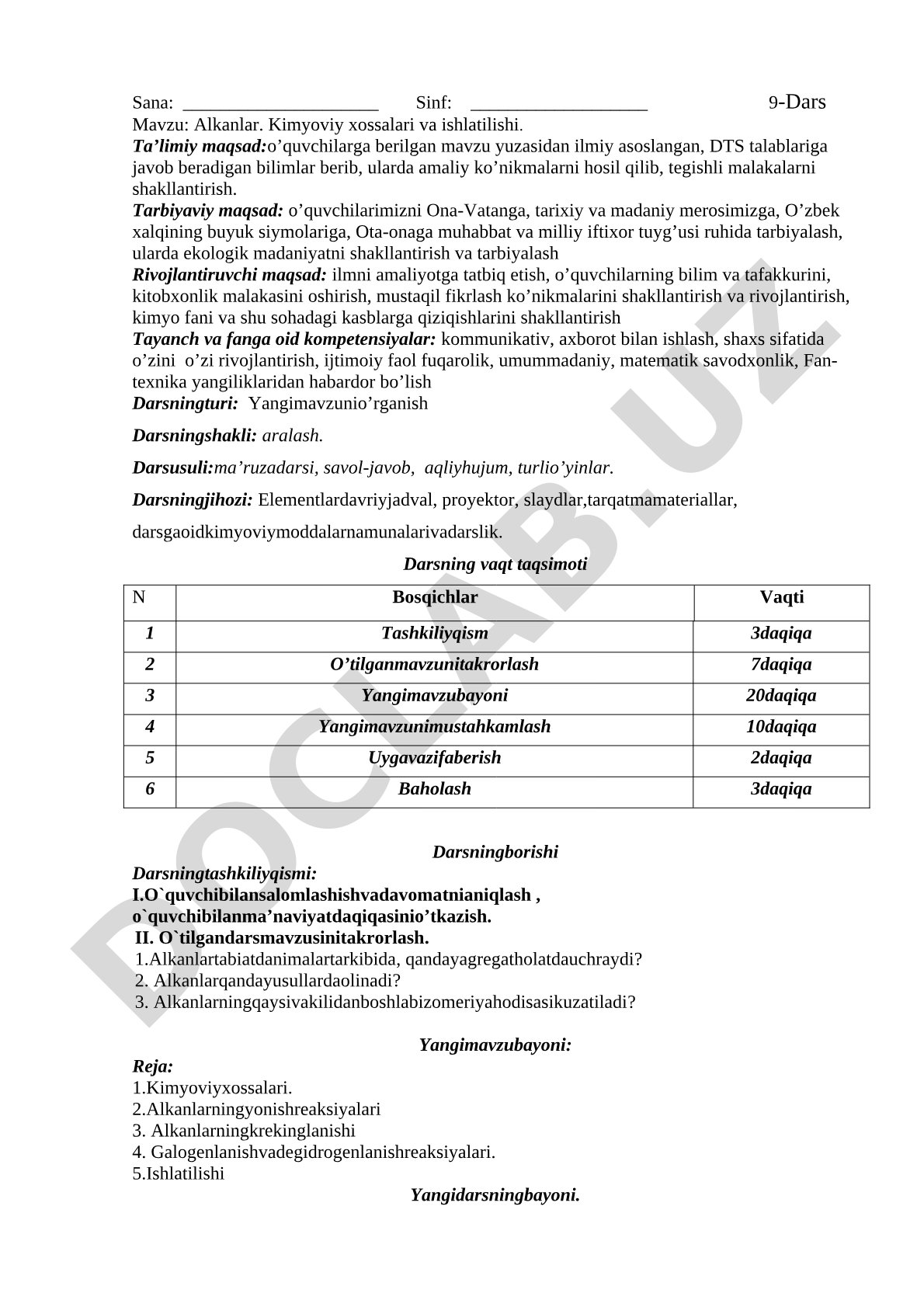 Alkanlar. Kimyoviy xossalari va ishlatilishi