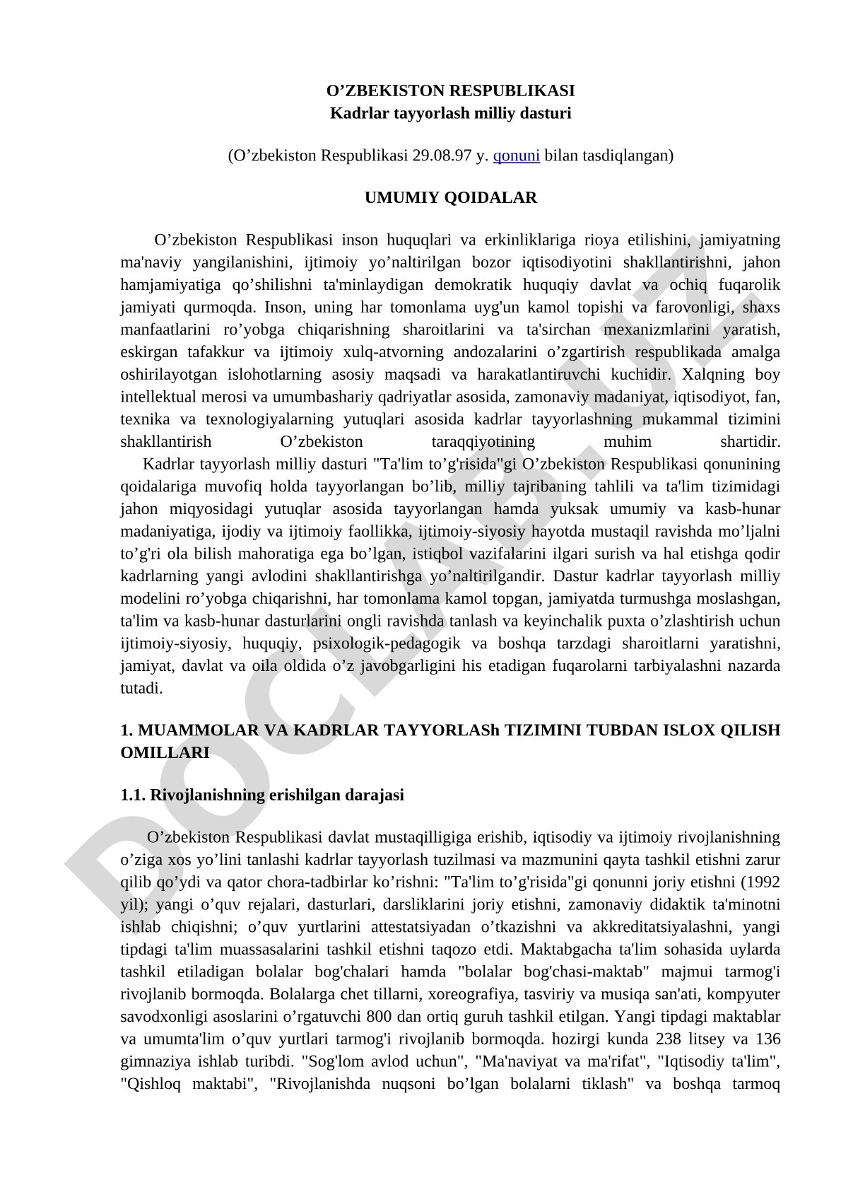 Kadrlar tayyorlash milliy dasturi