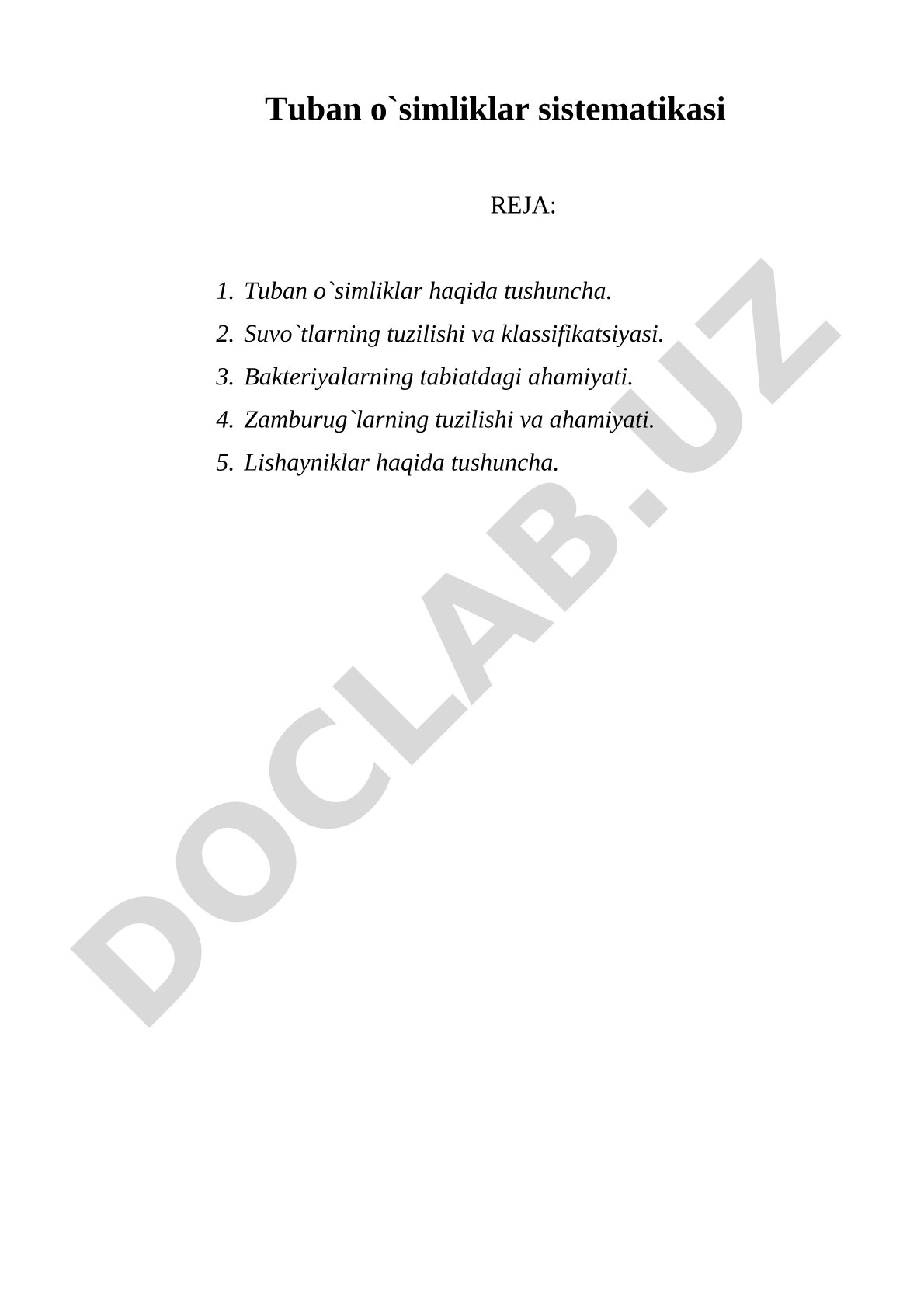 Tuban o'simliklar sistematikasi