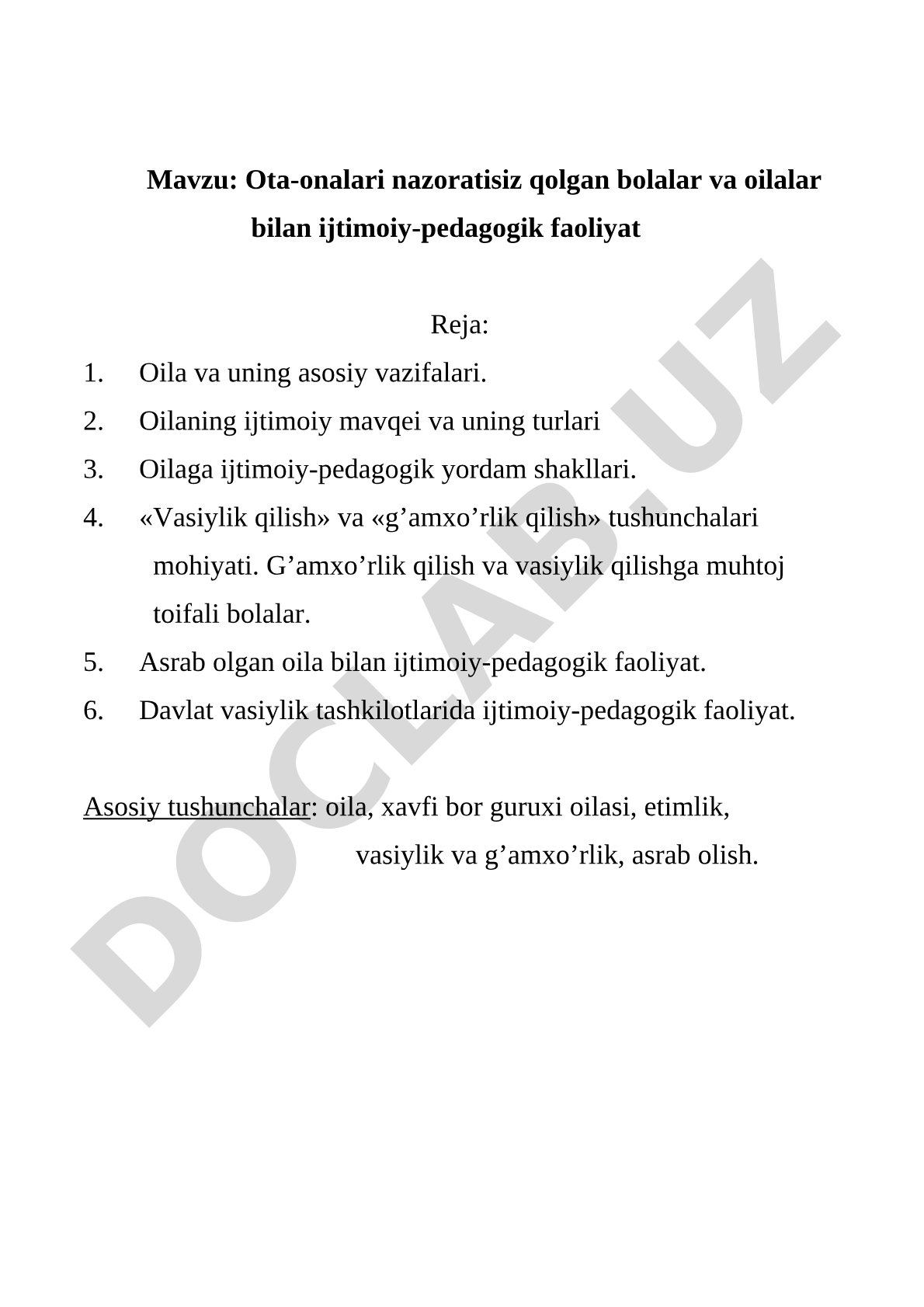 Ota-onalari nazoratisiz qolgan bolalar va oilalar bilan ijtimoiy-pedagogik faoliyat