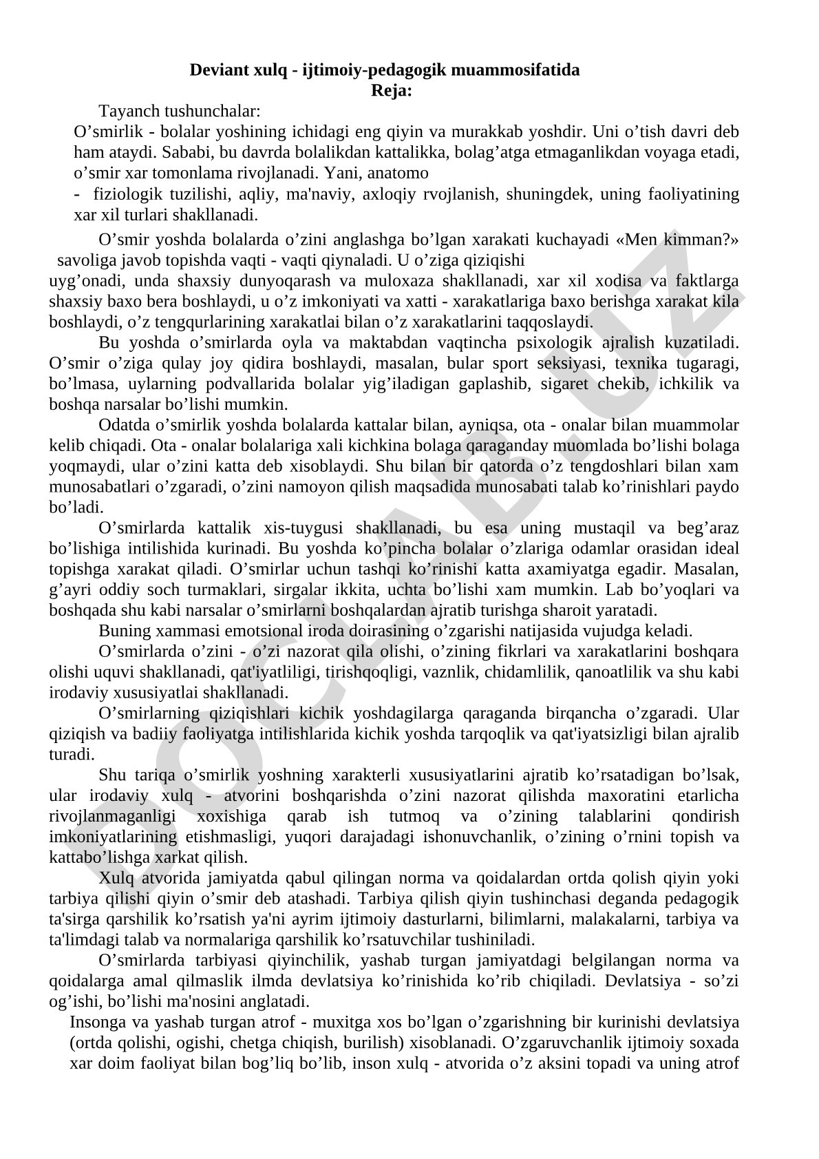 Deviant xulq - ijtimoiy-pedagogik muammo sifatida