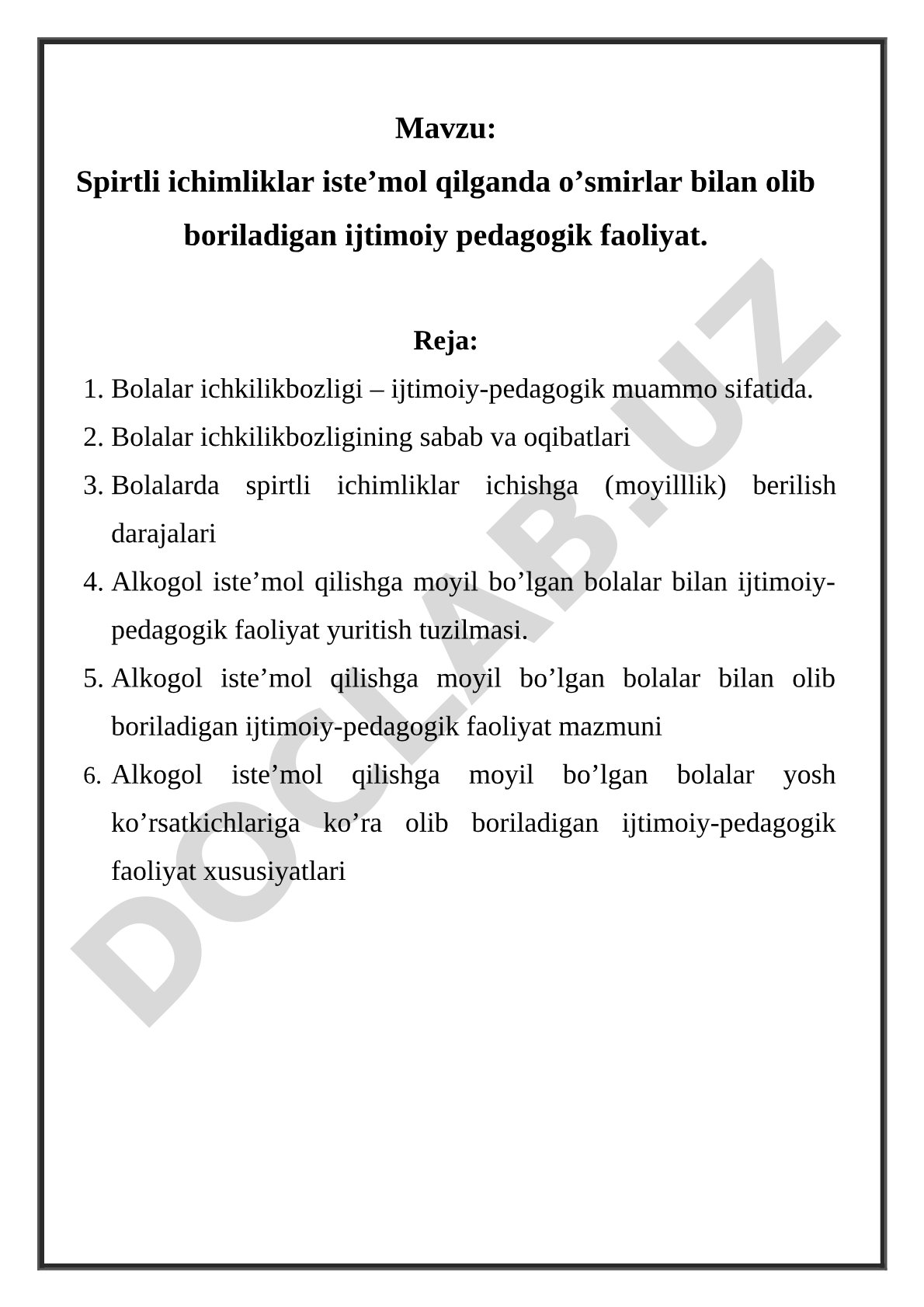 Spirtli ichimliklar iste’mol qilganda o’smirlar bilan olib boriladigan ijtimoiy pedagogik faoliyat