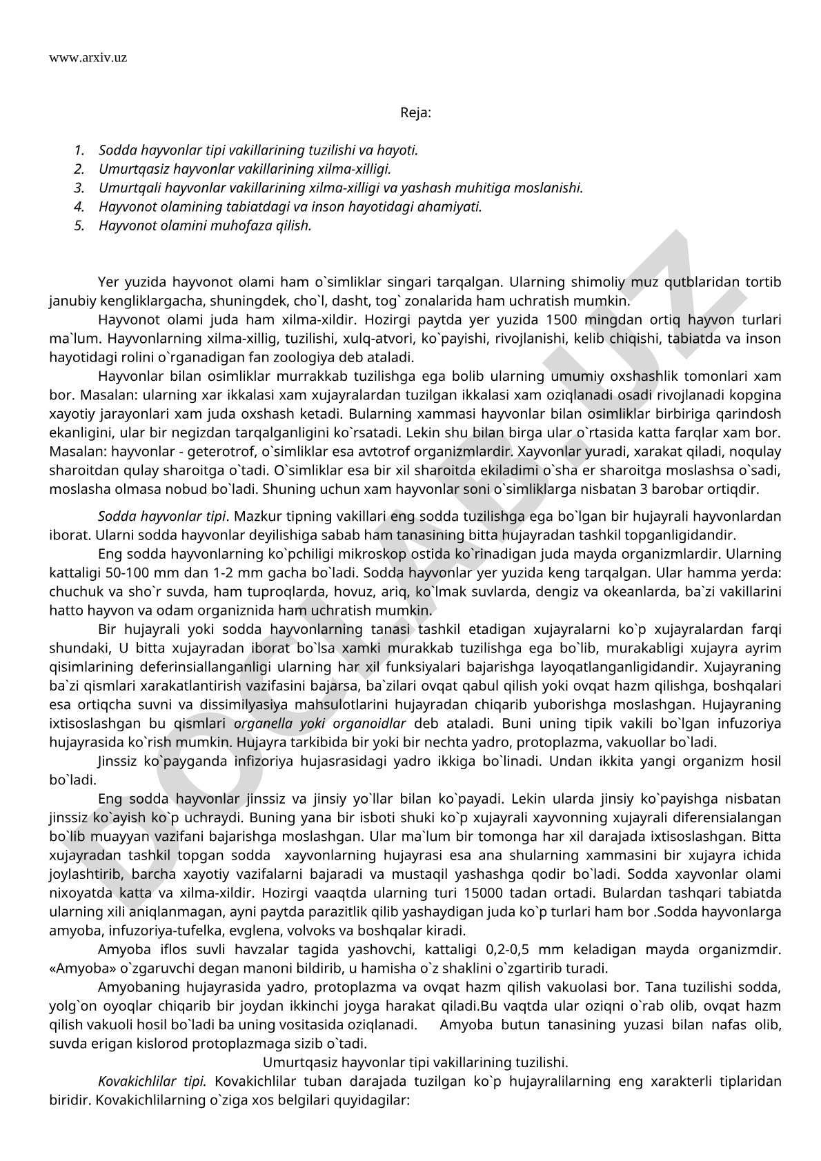 Hayvonot olamining xilma-xilligi va ahamiyati