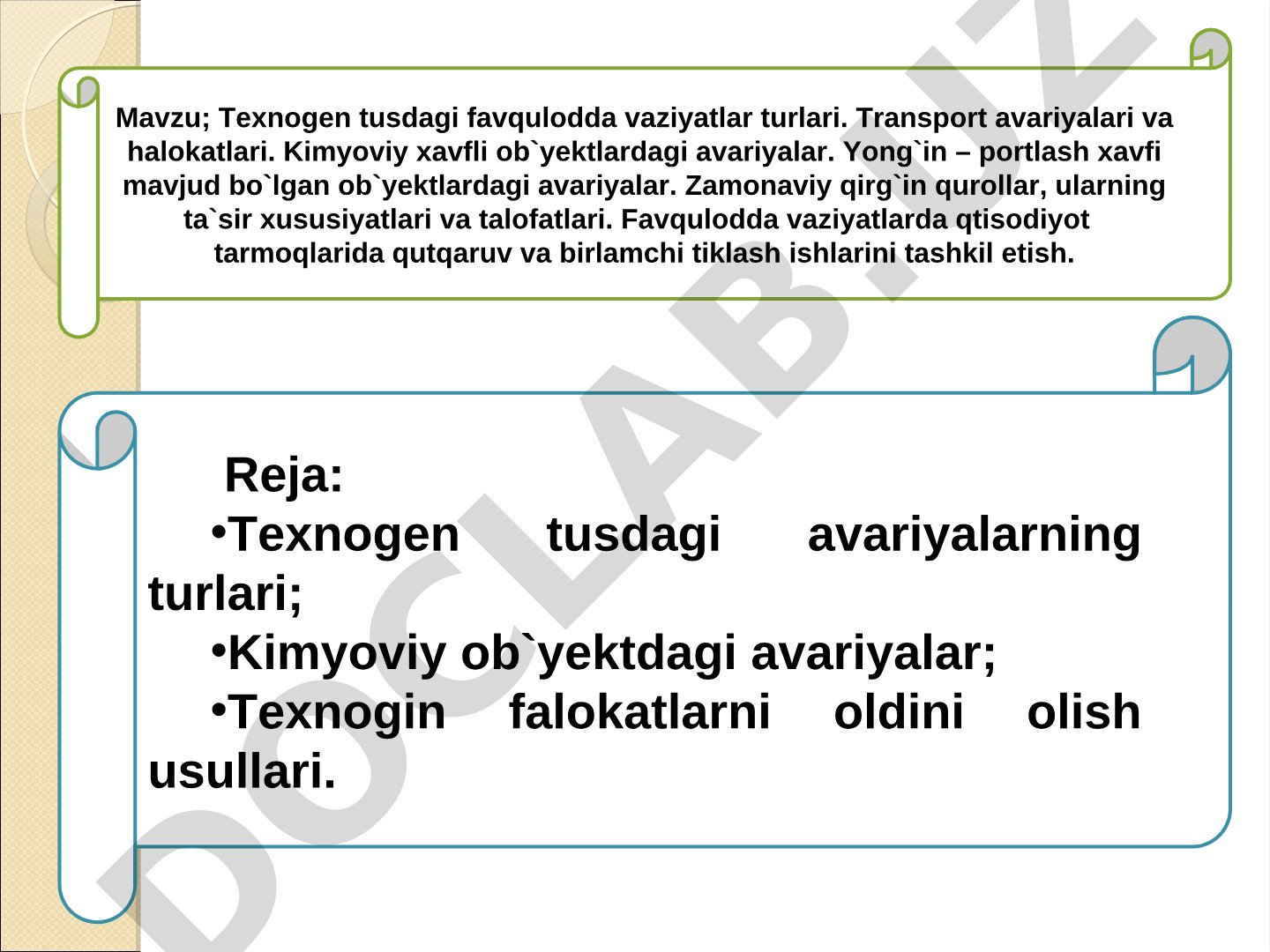 Texnogen tusdagi favqulodda vaziyatlar turlari