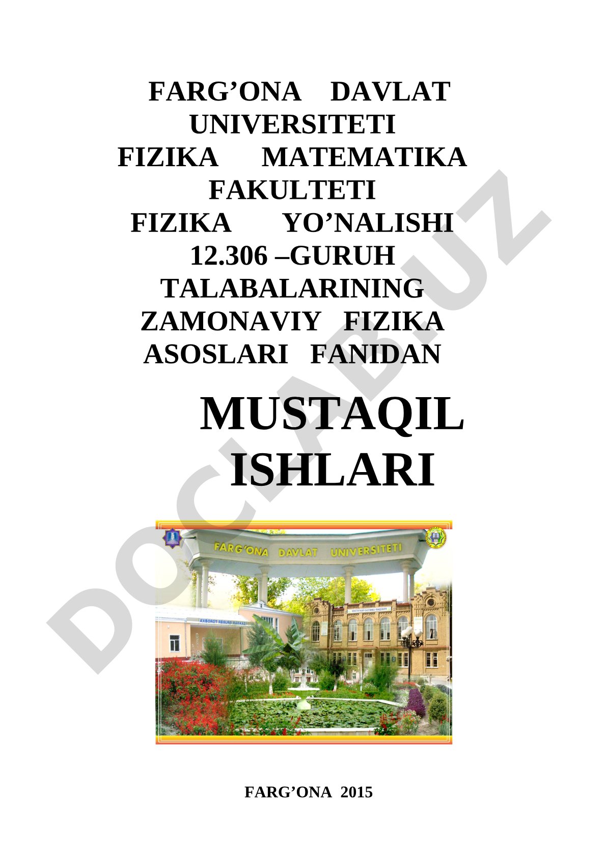 Zamonaviy fizika asoslari fanidan mustaqil ishlar
