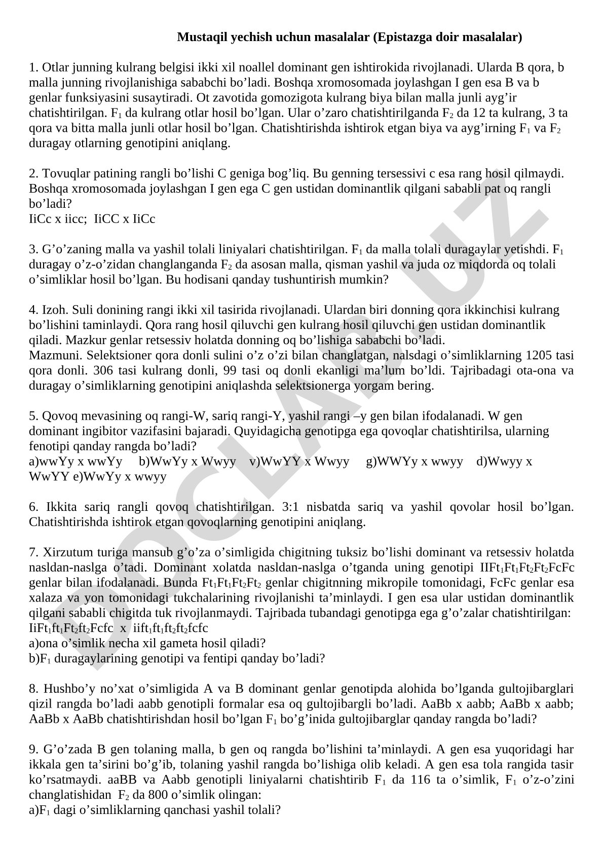Epistazga doir masalalar