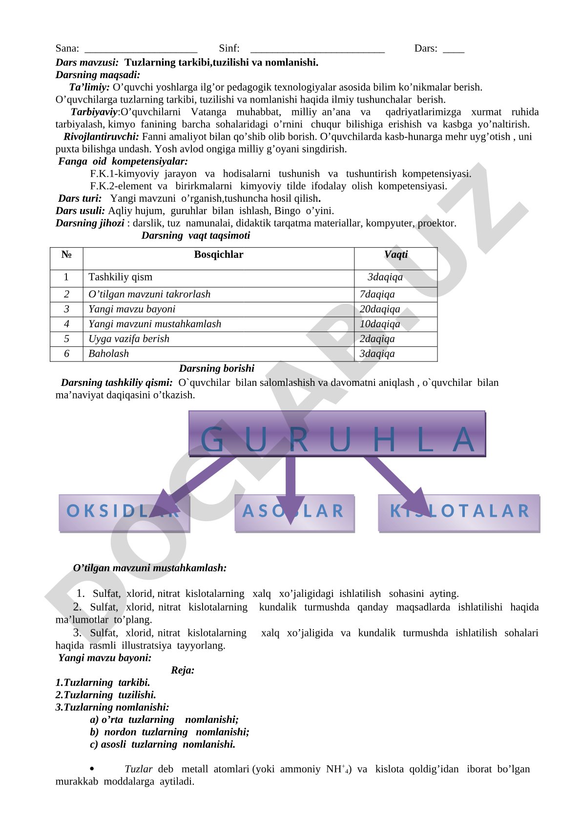 Tuzlarning tarkibi, tuzilishi va nomlanishi