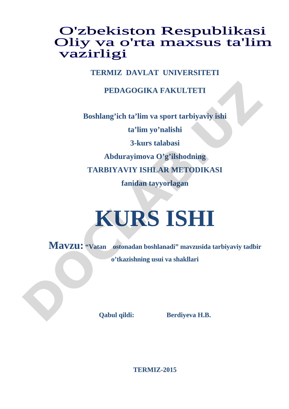 Vatan ostonadan boshlanadi mavzusida tarbiyaviy tadbir o'tkazishning usuli va shakllari