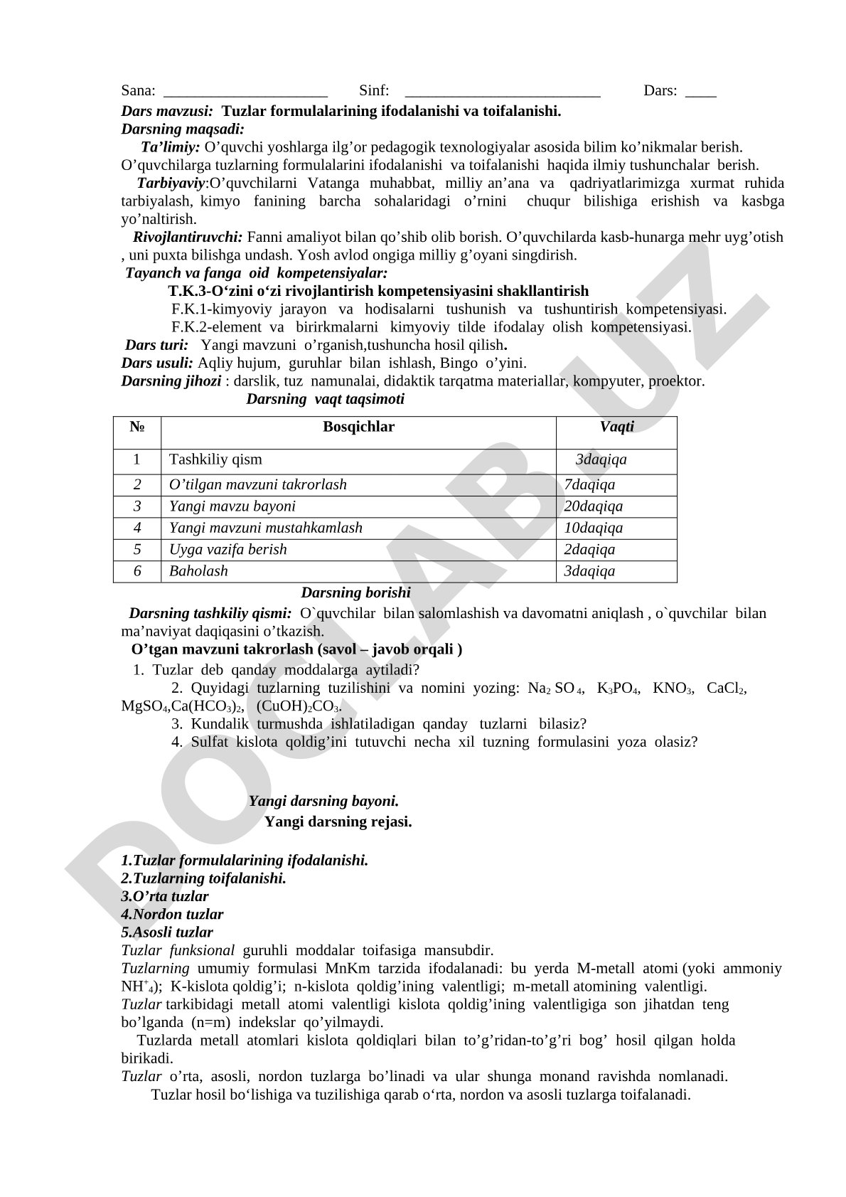 Tuzlar formulalarining ifodalanishi va toifalanishi