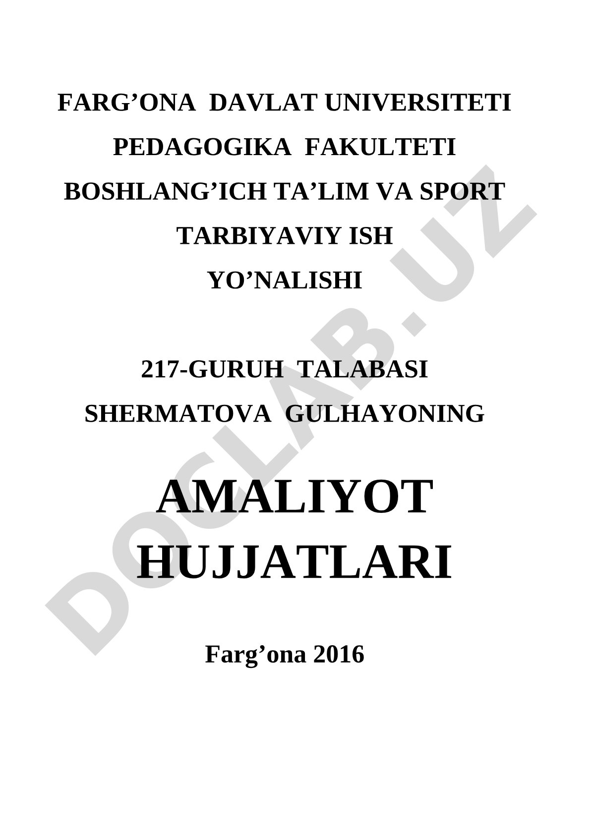 Boshlang'ich ta'lim va sport tarbiyaviy ish yo'nalishi amaliyot hujjatlari