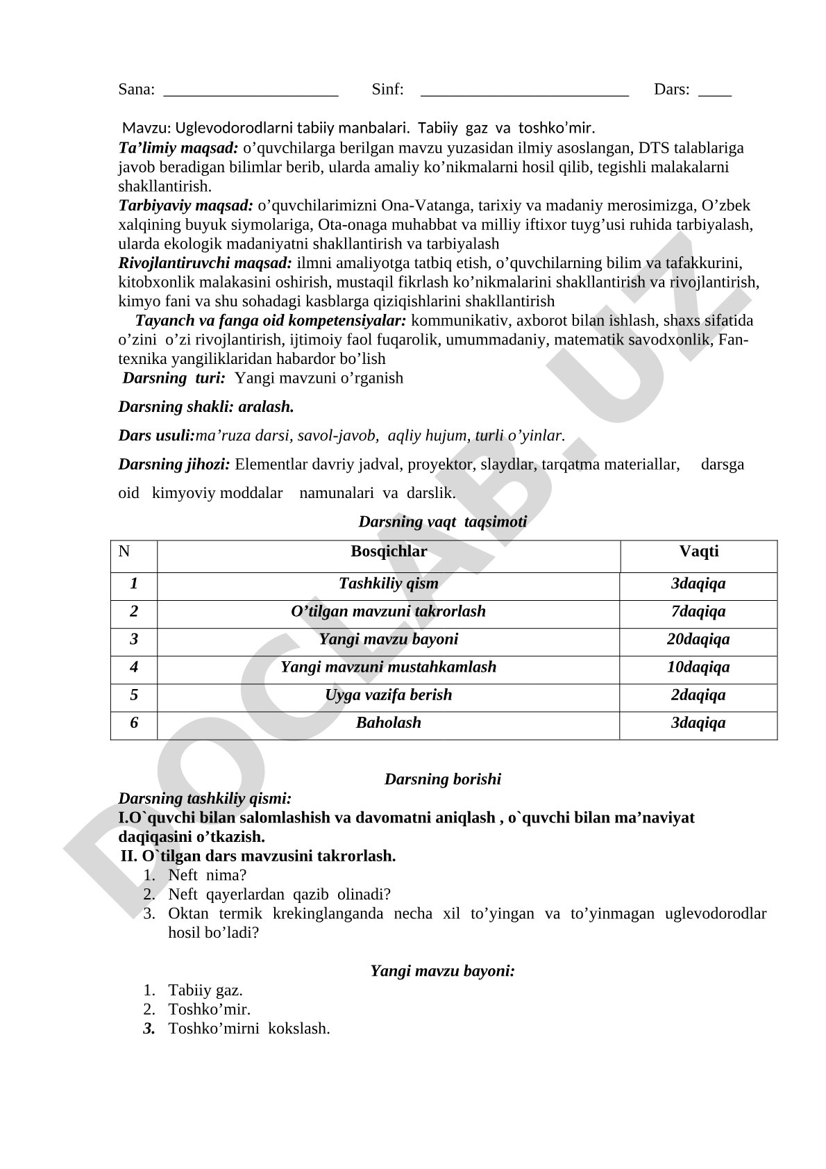 Uglevodorodlarni tabiiy manbalari. Tabiiy gaz va toshko’mir