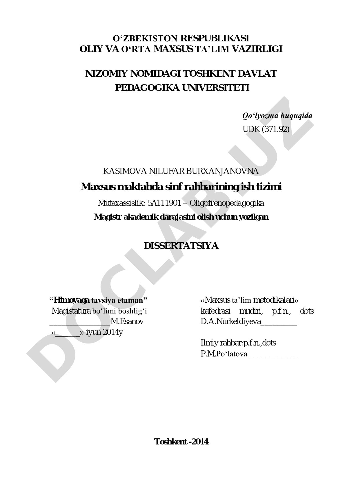 Maxsus maktabda sinf rahbarining ish tizimi