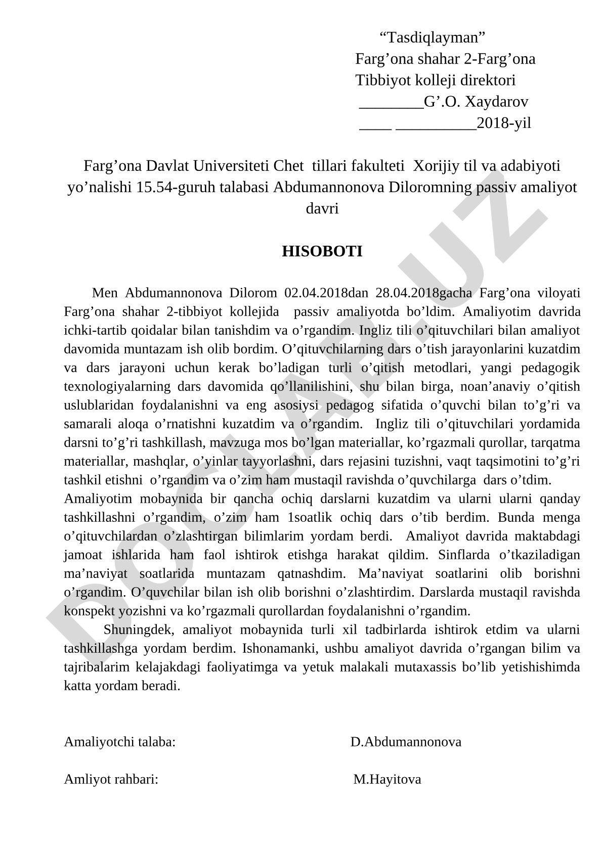 Passiv amaliyot davri hisoboti