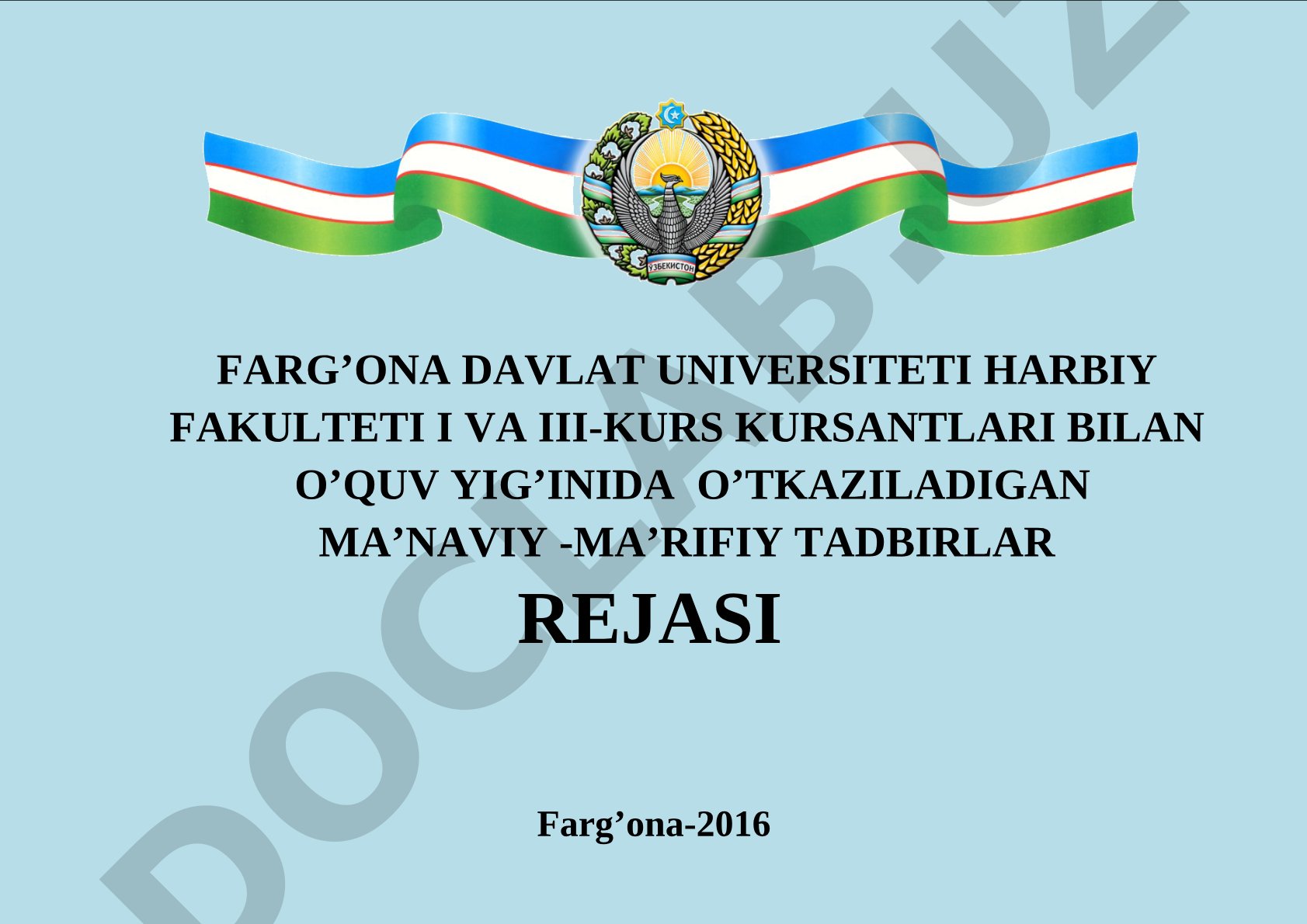 O'quv yig'inida o'tkaziladigan ma'naviy-ma'rifiy tadbirlar rejasi