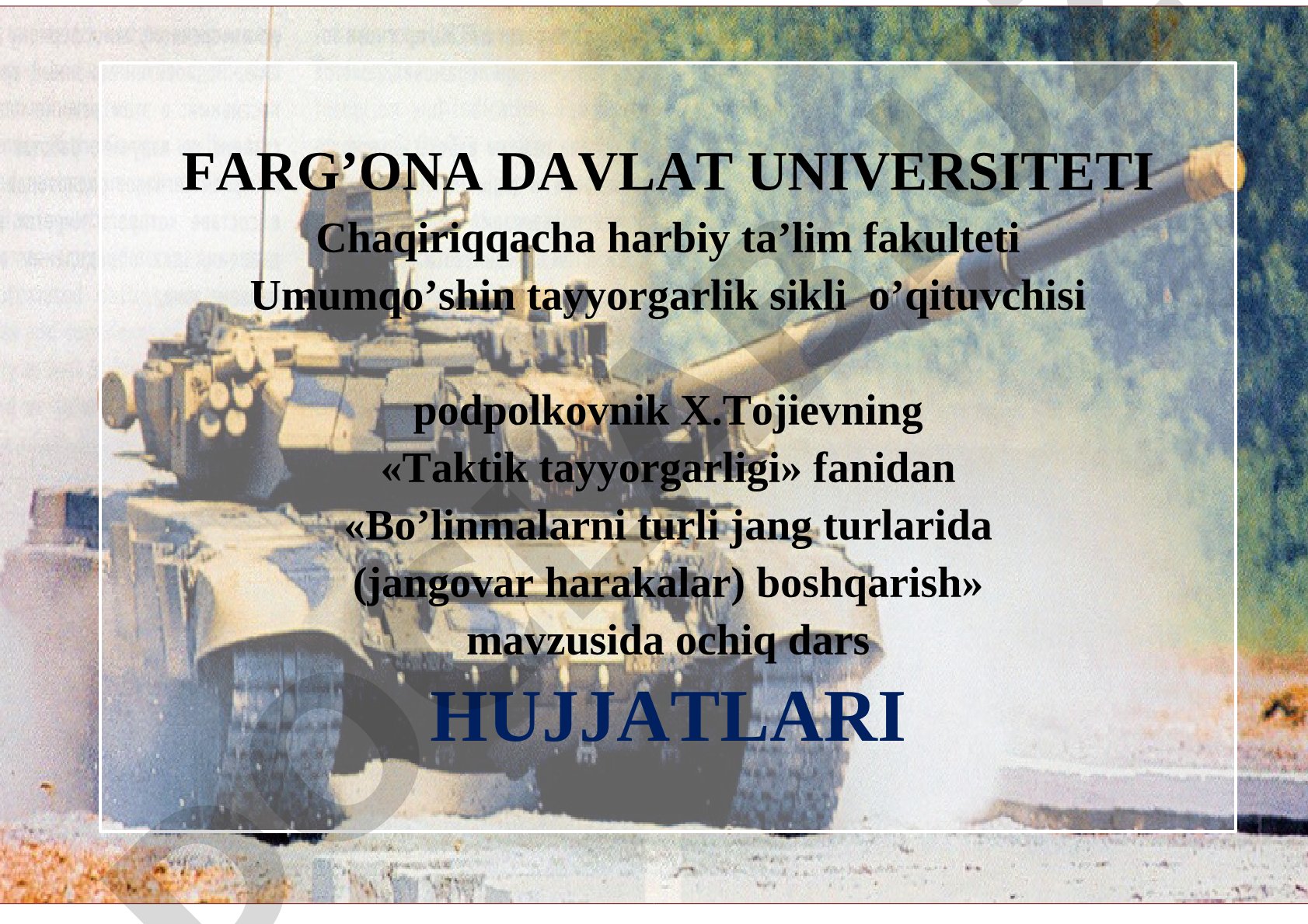 Bo'linmalarni turli jang turlarida (jangovar harakalar) boshqarish