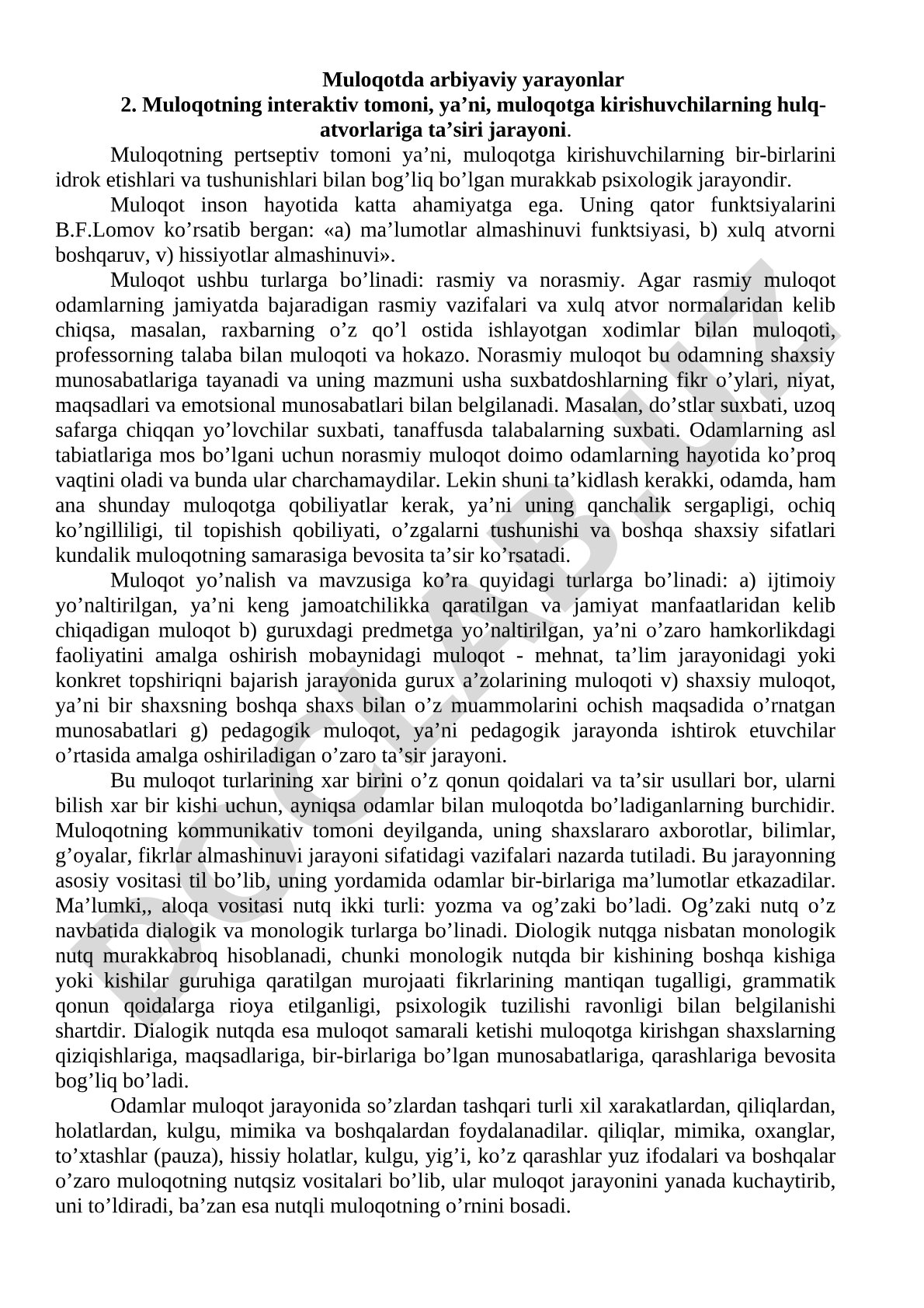 Muloqotning turlari va funktsiyalari