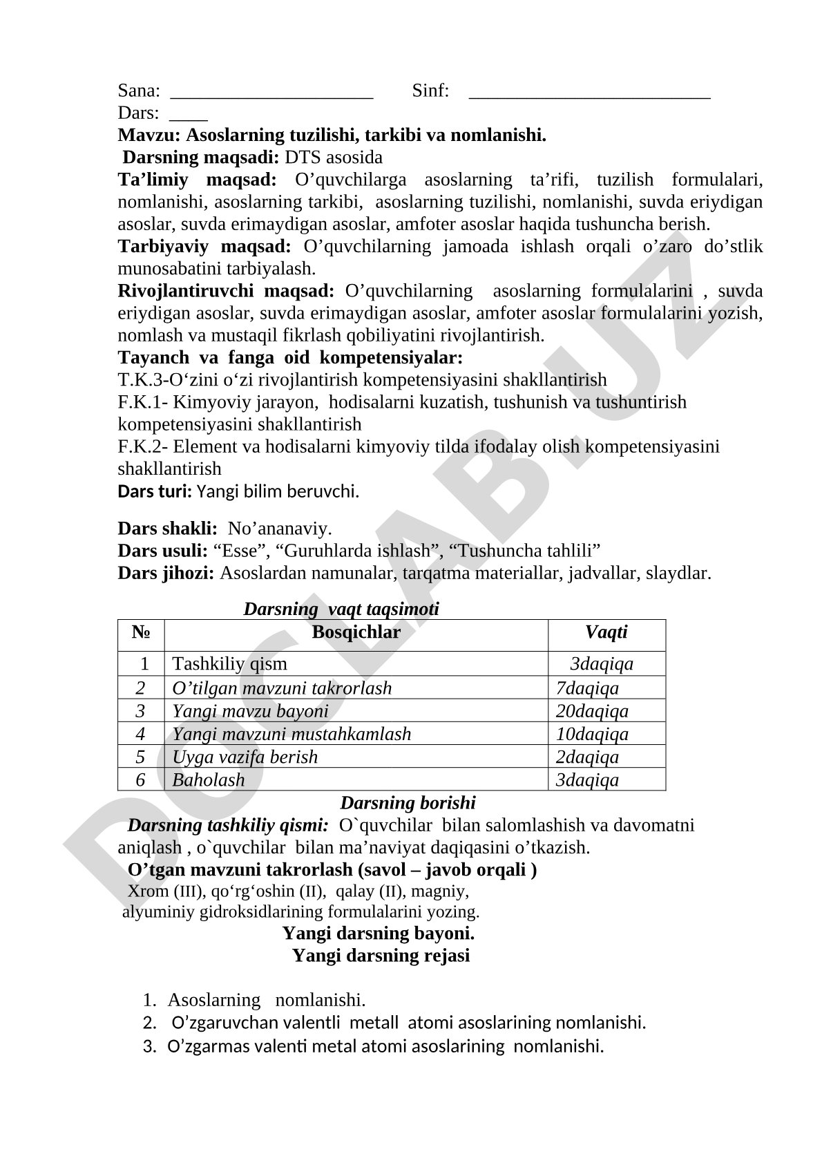 Asoslarning tuzilishi, tarkibi va nomlanishi